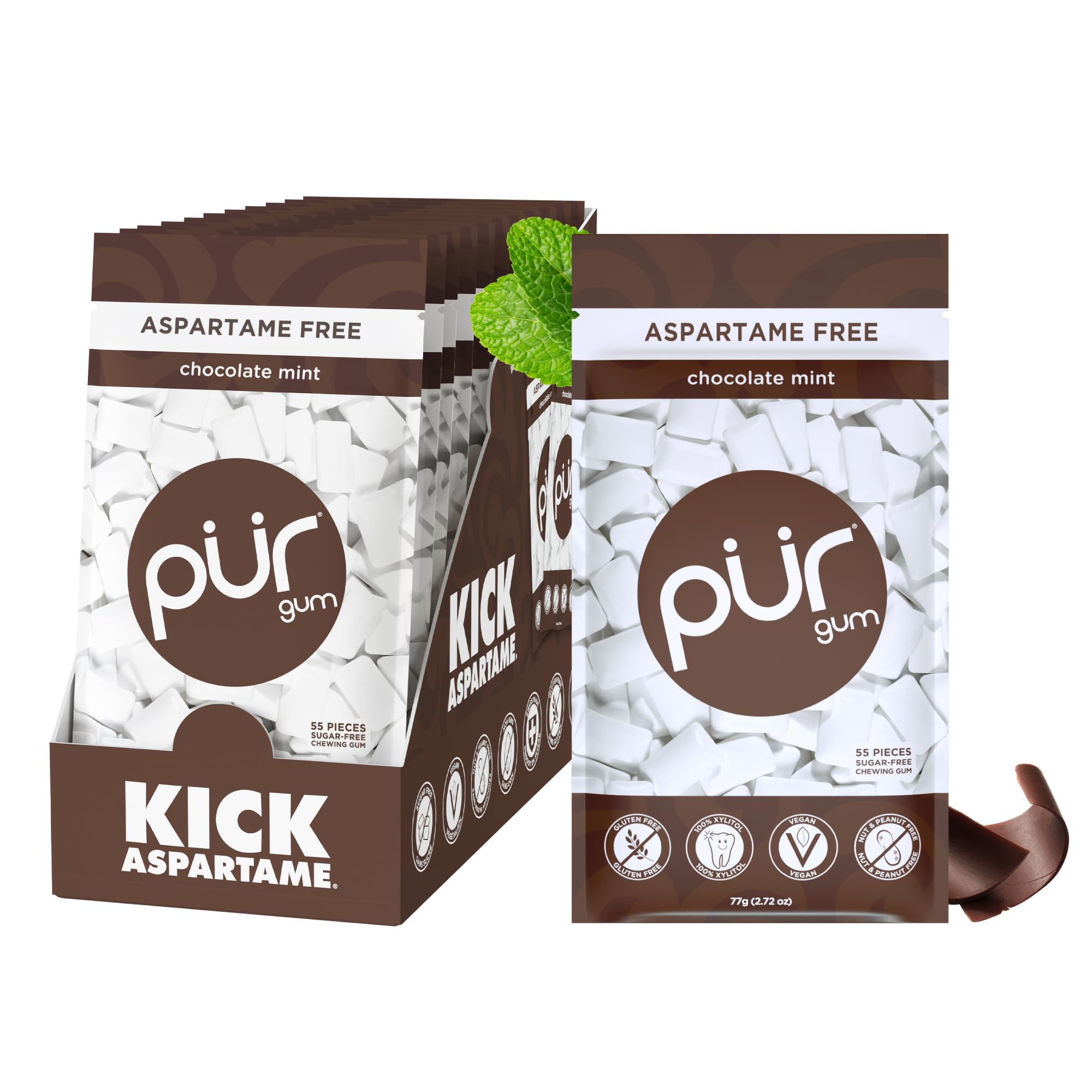 Pur Gum Chocolate Mint Sugar Free Gum 55 Pieces