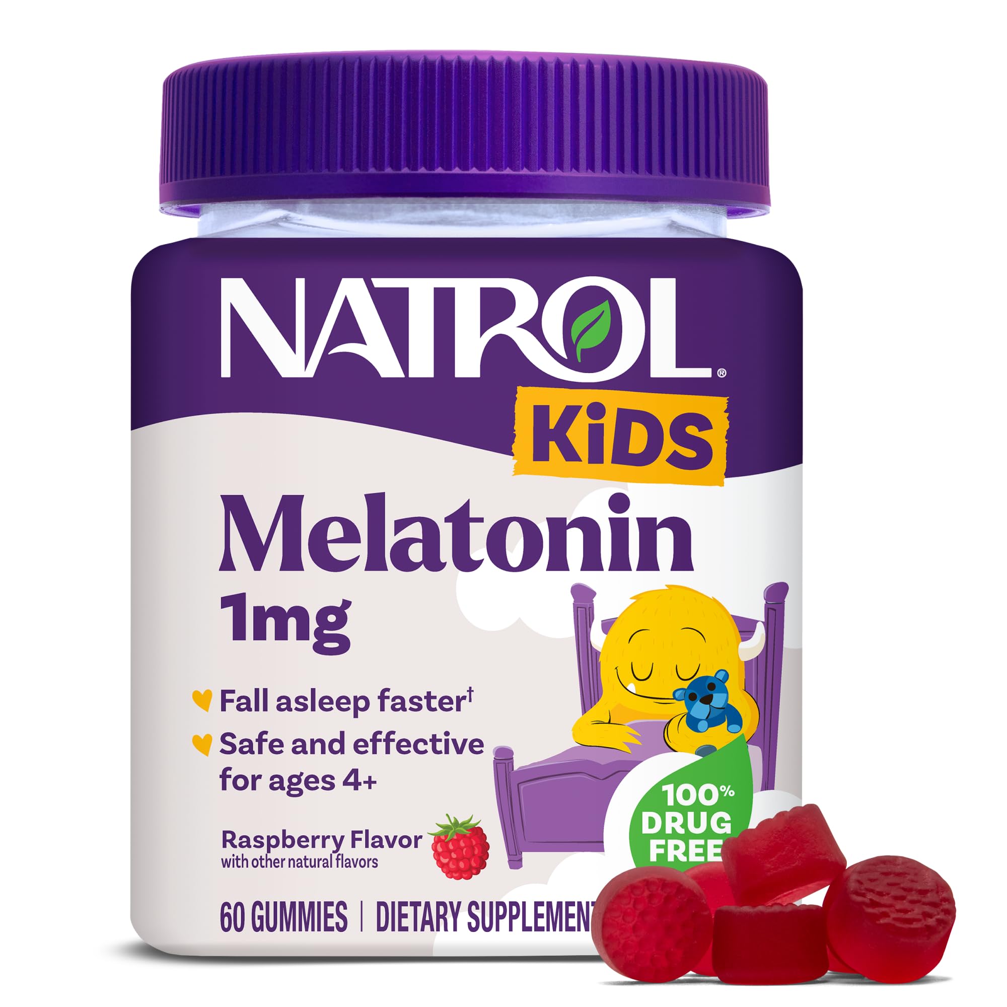 NATROL (Pack of 7) Natrol Kids Melatonin Berry Gummy Supplement Vitamins 60 Pieces