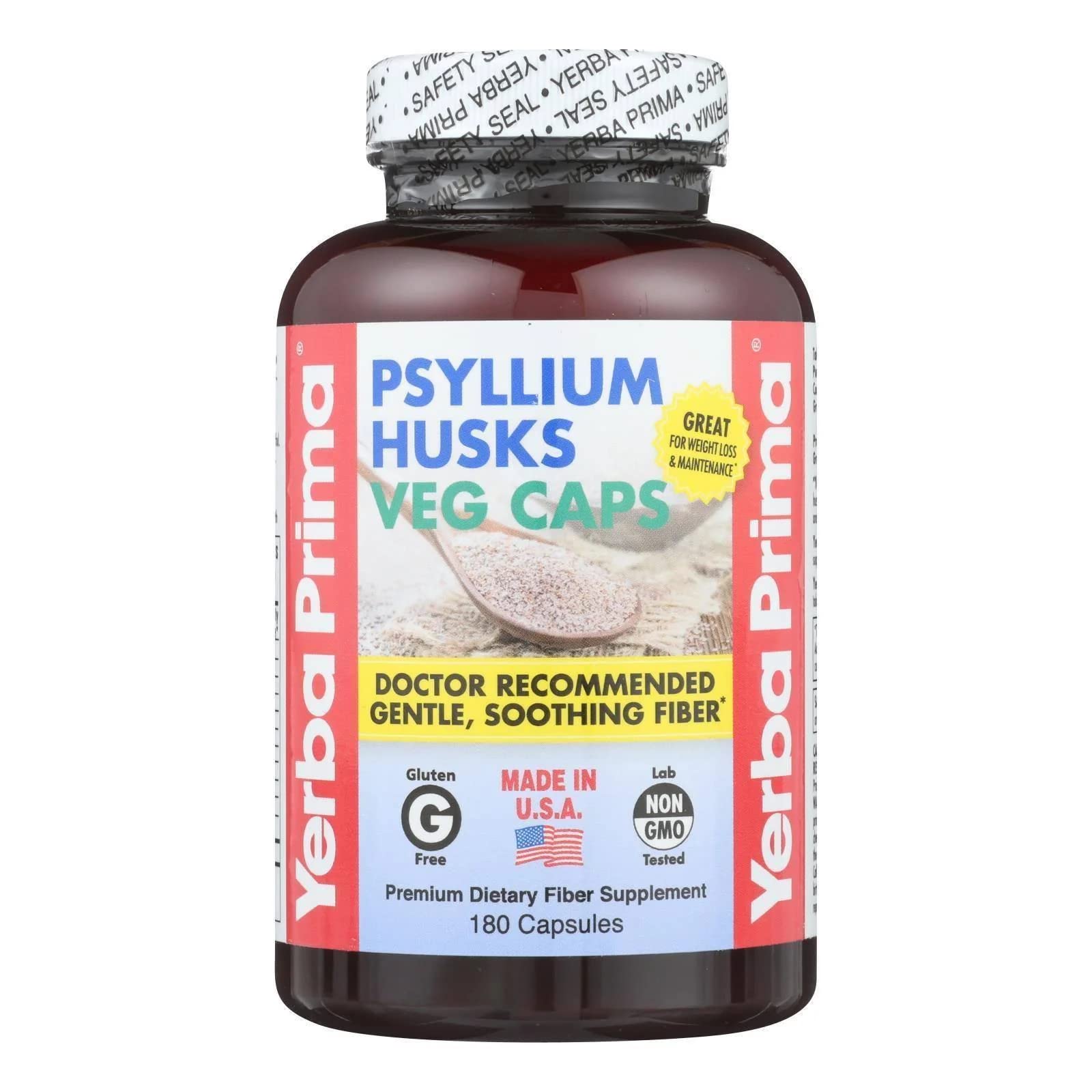 YERBA PRIMA (Pack of 4) Yerba Prima Fiber Psyllium Husks Vegetarian Capsules 180 Capsules