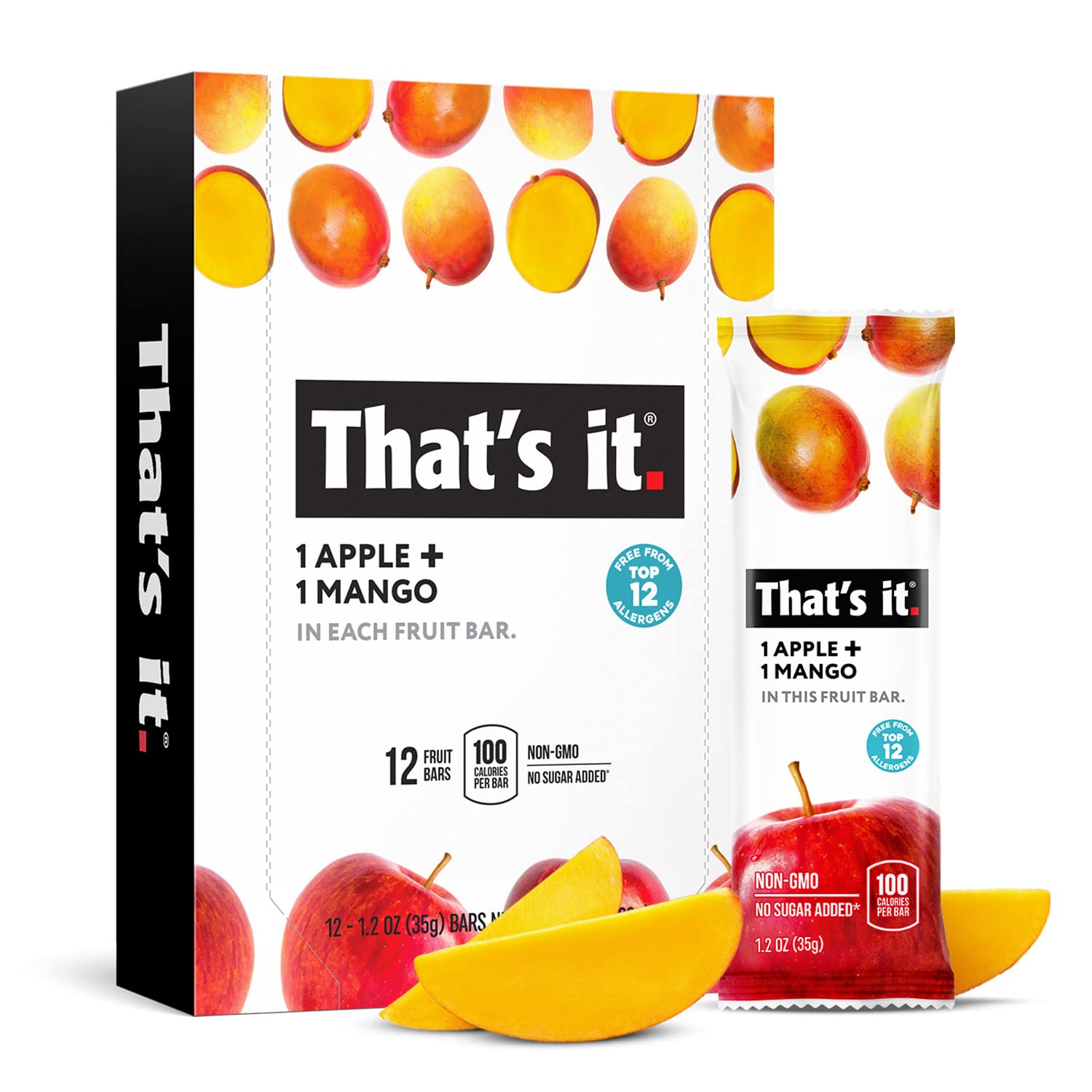 THATS IT (Pack of 36) That's It Bar Fruit Apple Mango Natural Nutrition Bars 1.2 Oz