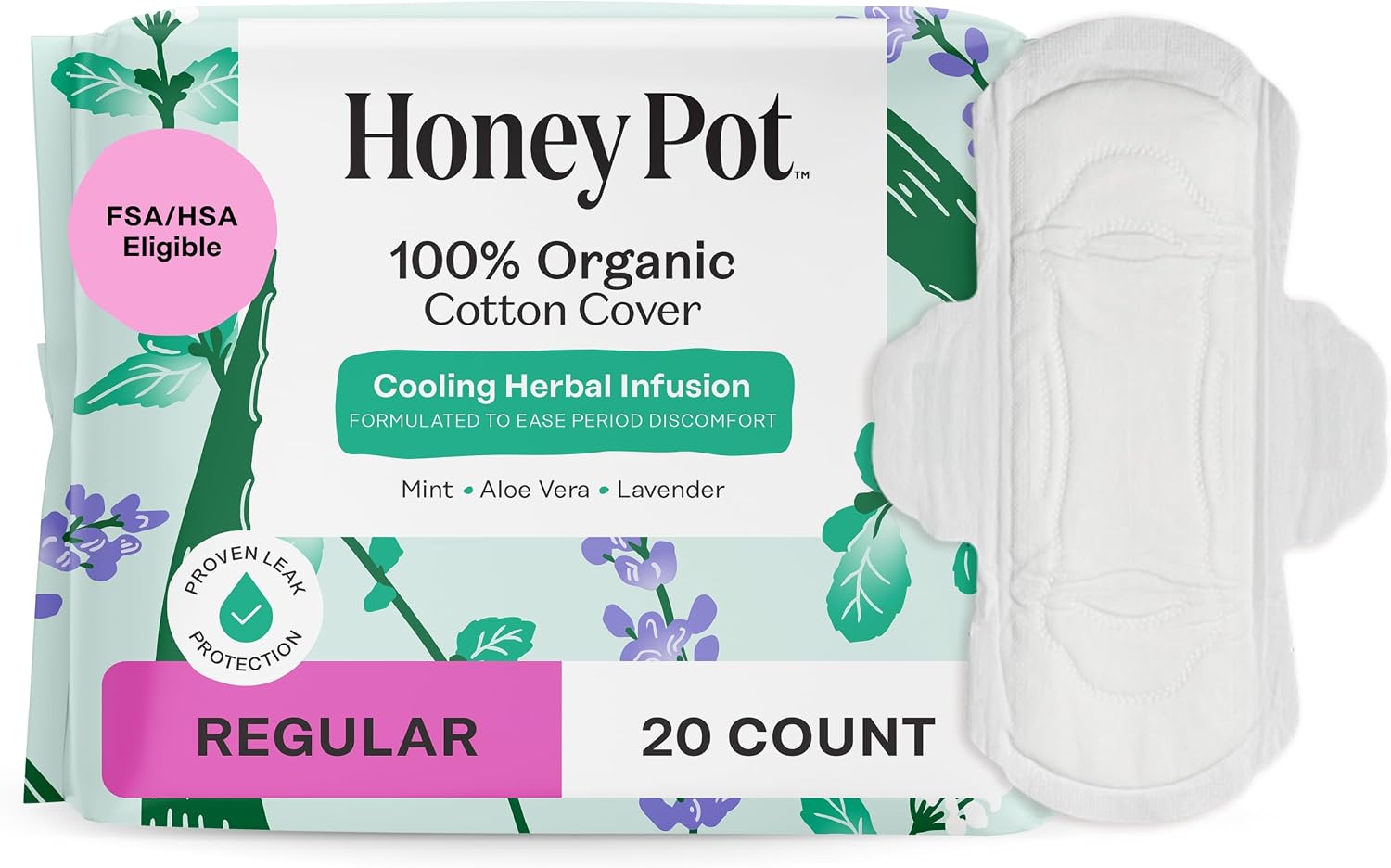 THE HONEY POT (Pack Of 6) The Honey Pot Pads Top Sheet Mint Lavender 20 Each