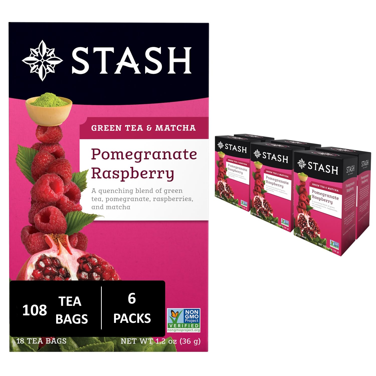 STASH TEA (Pack of 18) Stash Tea Tea Green Pomegranate Raspberry Matcha Loose Leaf 18 bag