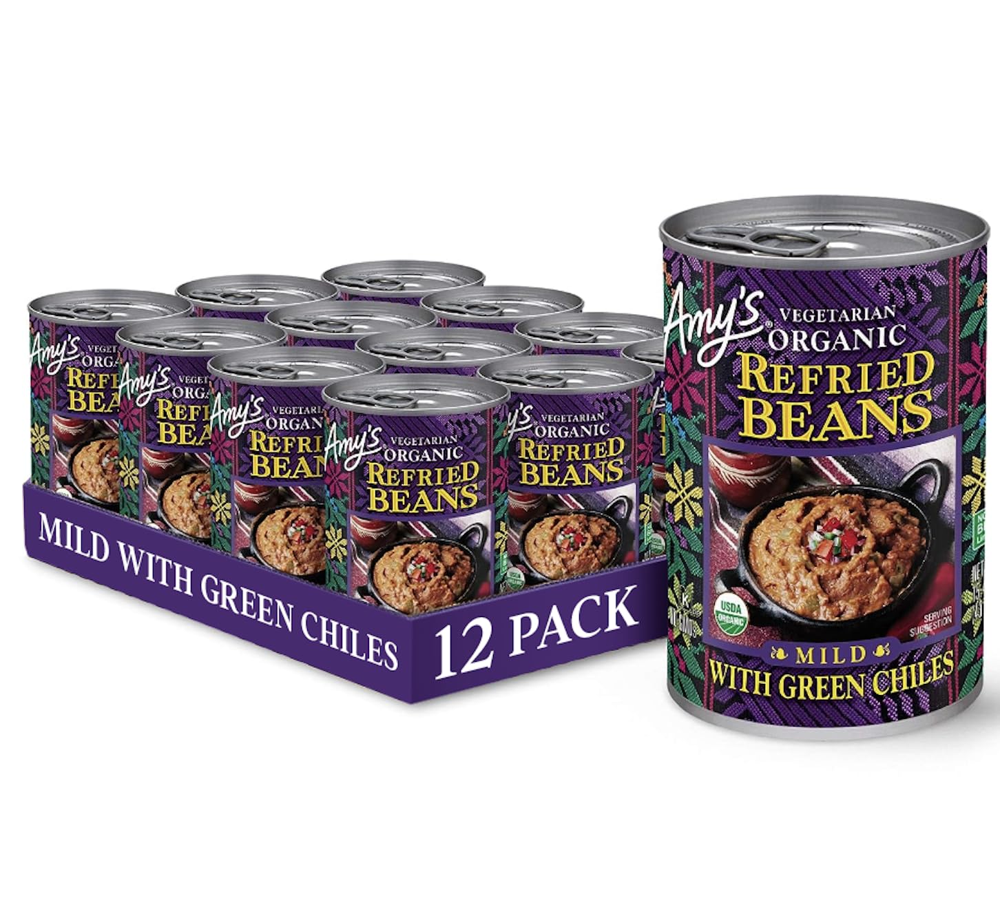 Amy's Organic Refried Green Chili Beans Natural Mexican Aut