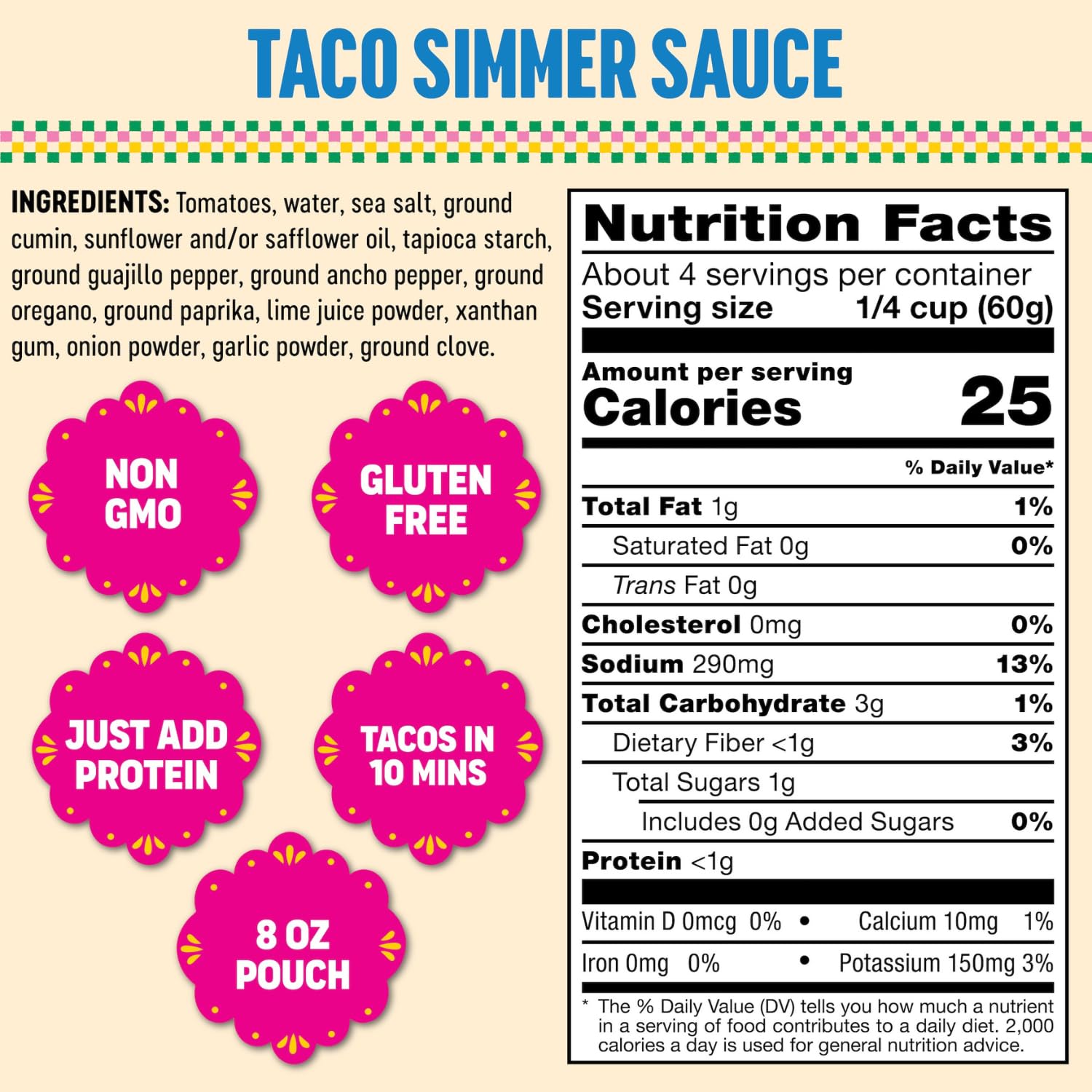 SOMOS (Pack of 18) Somos Sauce Simmer Taco Mild 8 Oz