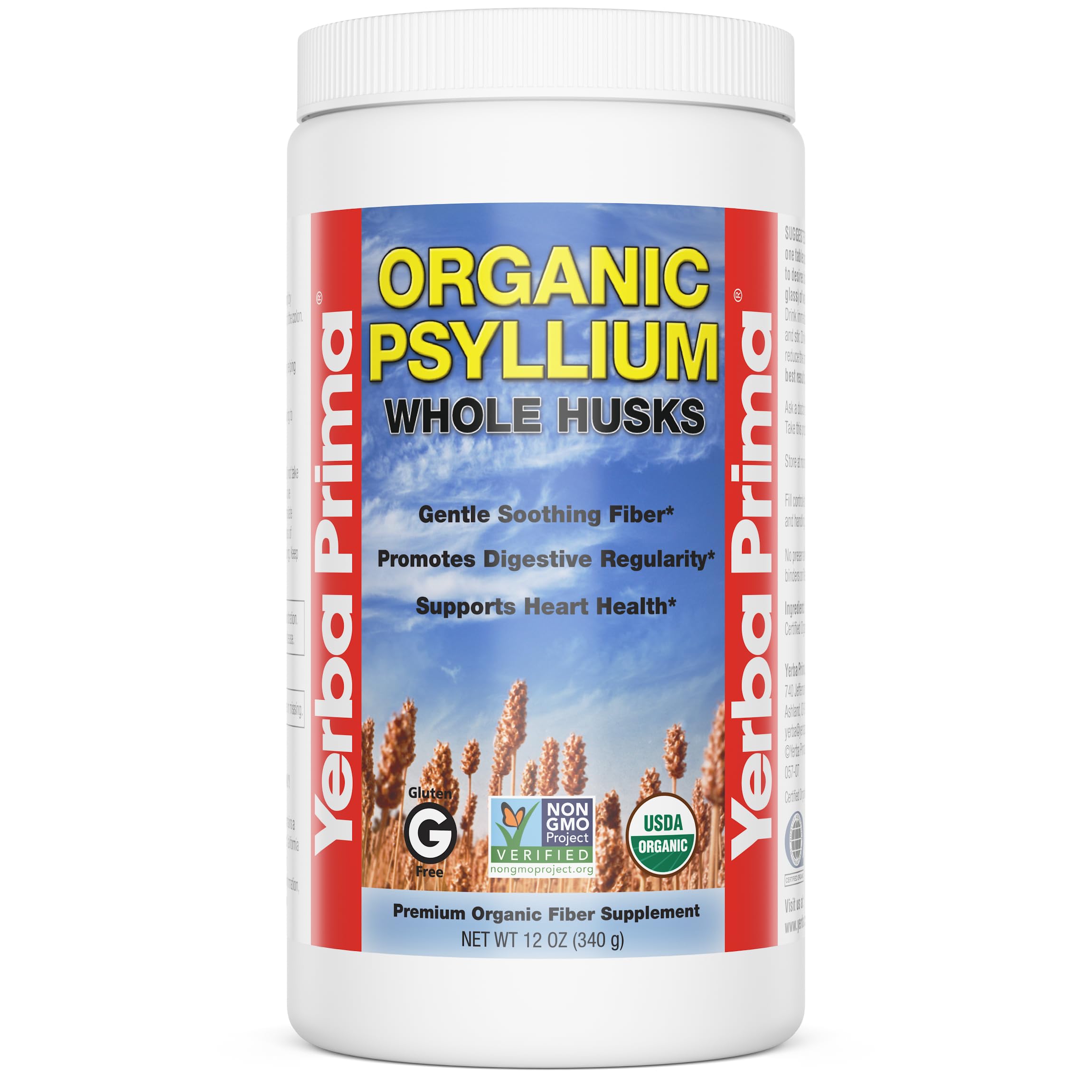 YERBA PRIMA (Pack of 3) Yerba Prima Organic Psyllium Whole Husk Fiber Supplement 12 Oz