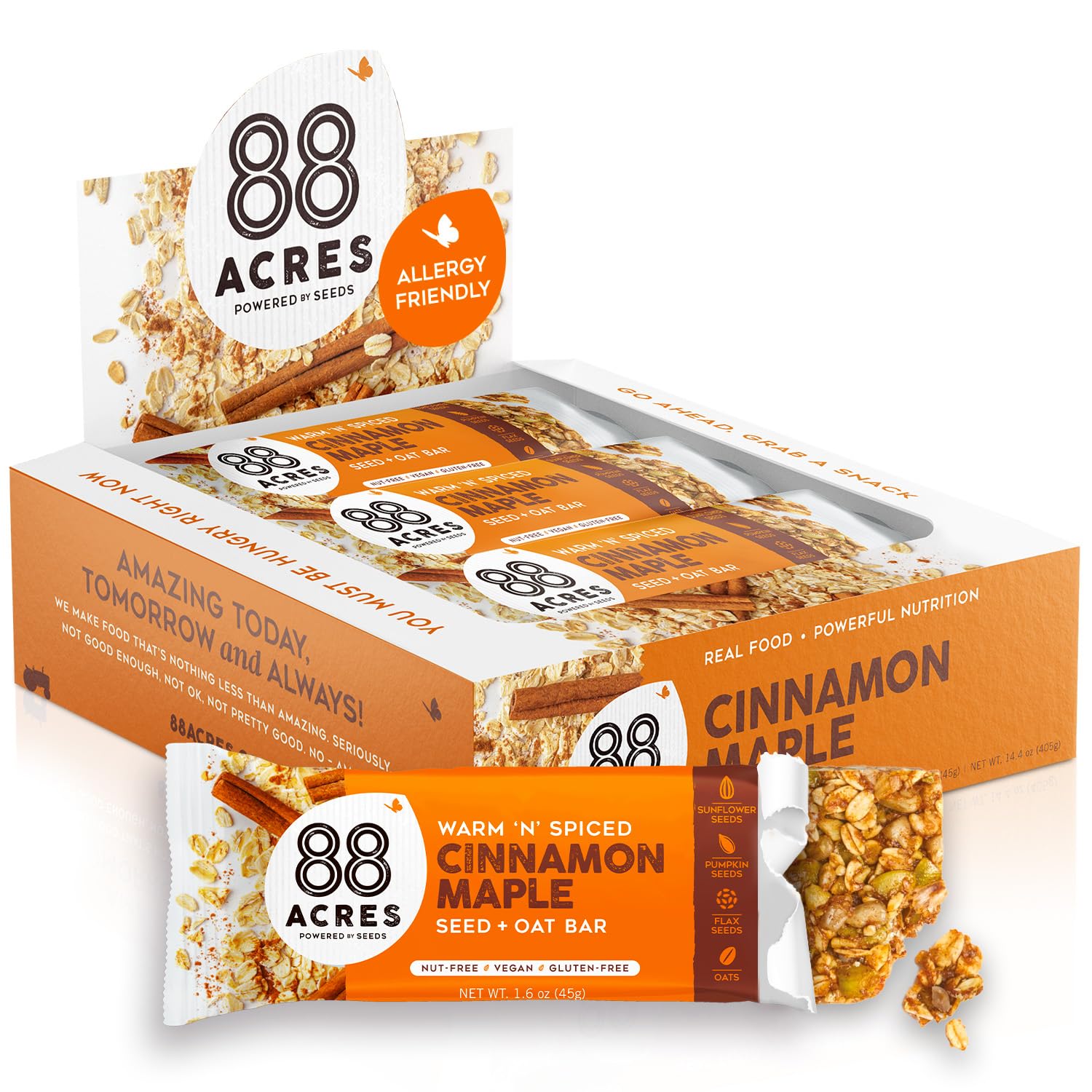 88 ACRES (Pack Of 18) 88 Acres Bar Seed Oats N Cinnamon 1.6 Oz
