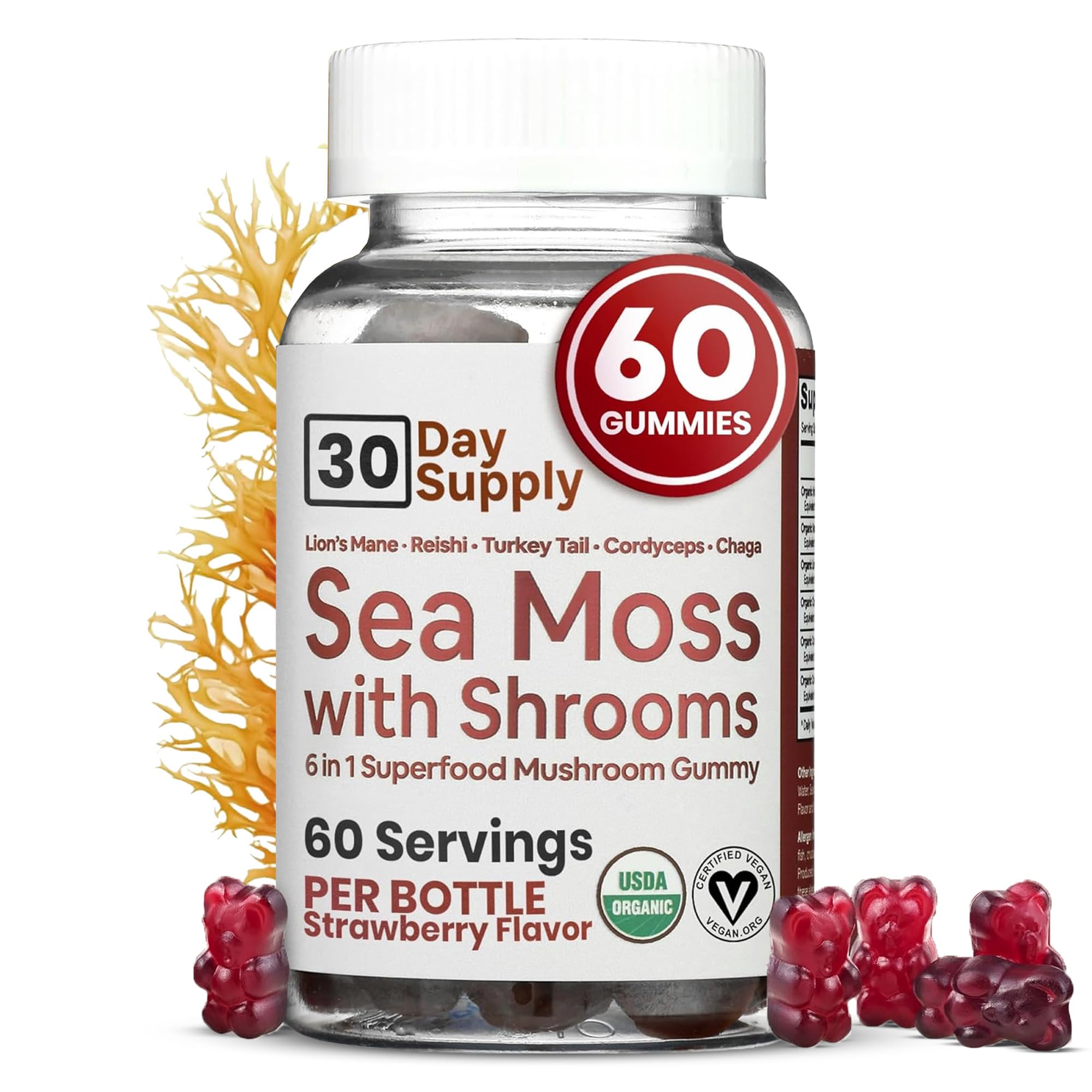 ATLANTIC NATURA (Pack of 3) Atlantic Natural Sea Moss Mushroom Gummy Supplements 60 Pieces