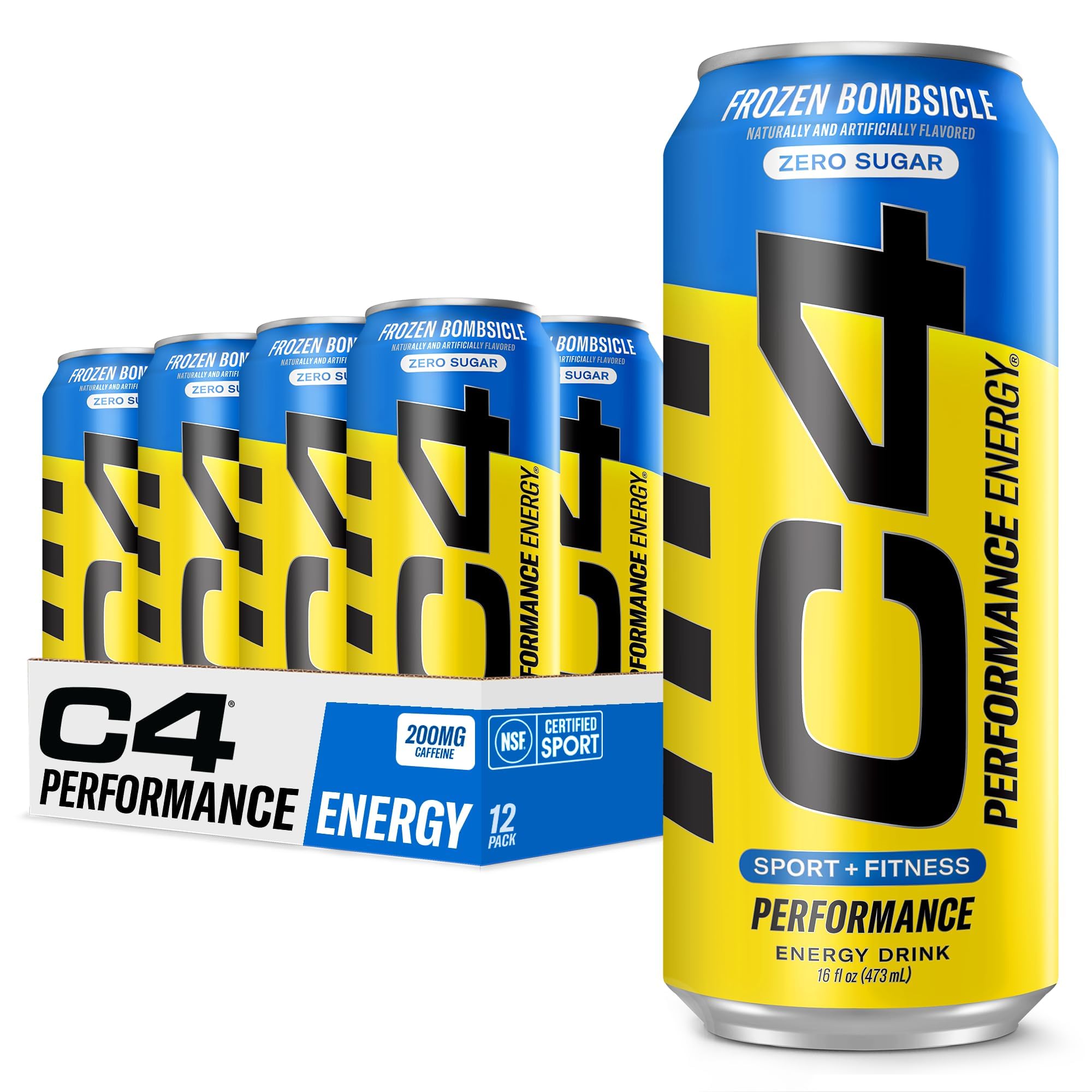 C4 Energy Carbonated Zero Sugar Energy Drink, Pre Workout Drink + Beta Alanine, Sparkling Frozen Bombsicle