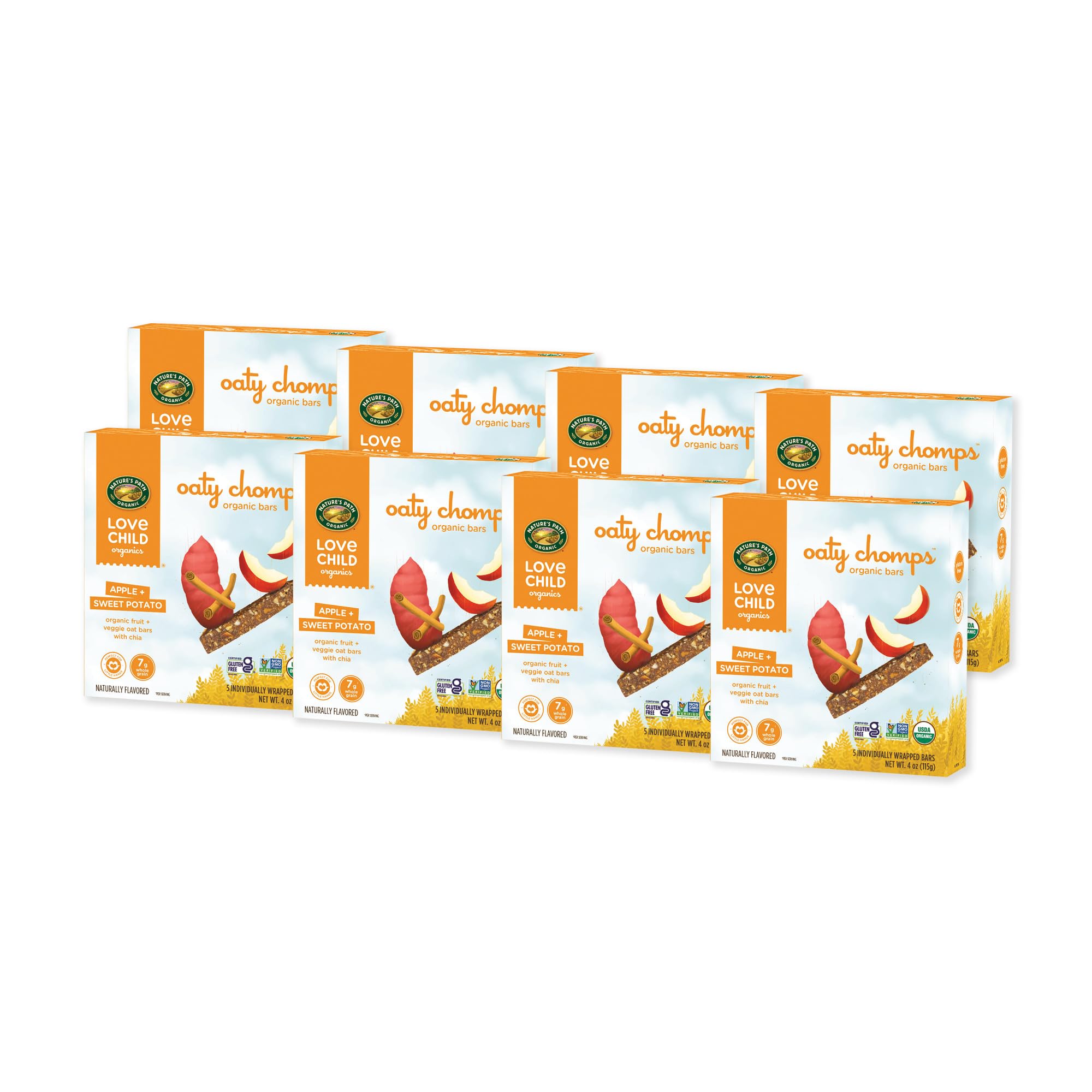 Love Child Organics Oaty Chomps Apple + Sweet Potato Snack Bars, 4 oz , Gluten Free, Non-GMO, by Nature's Path