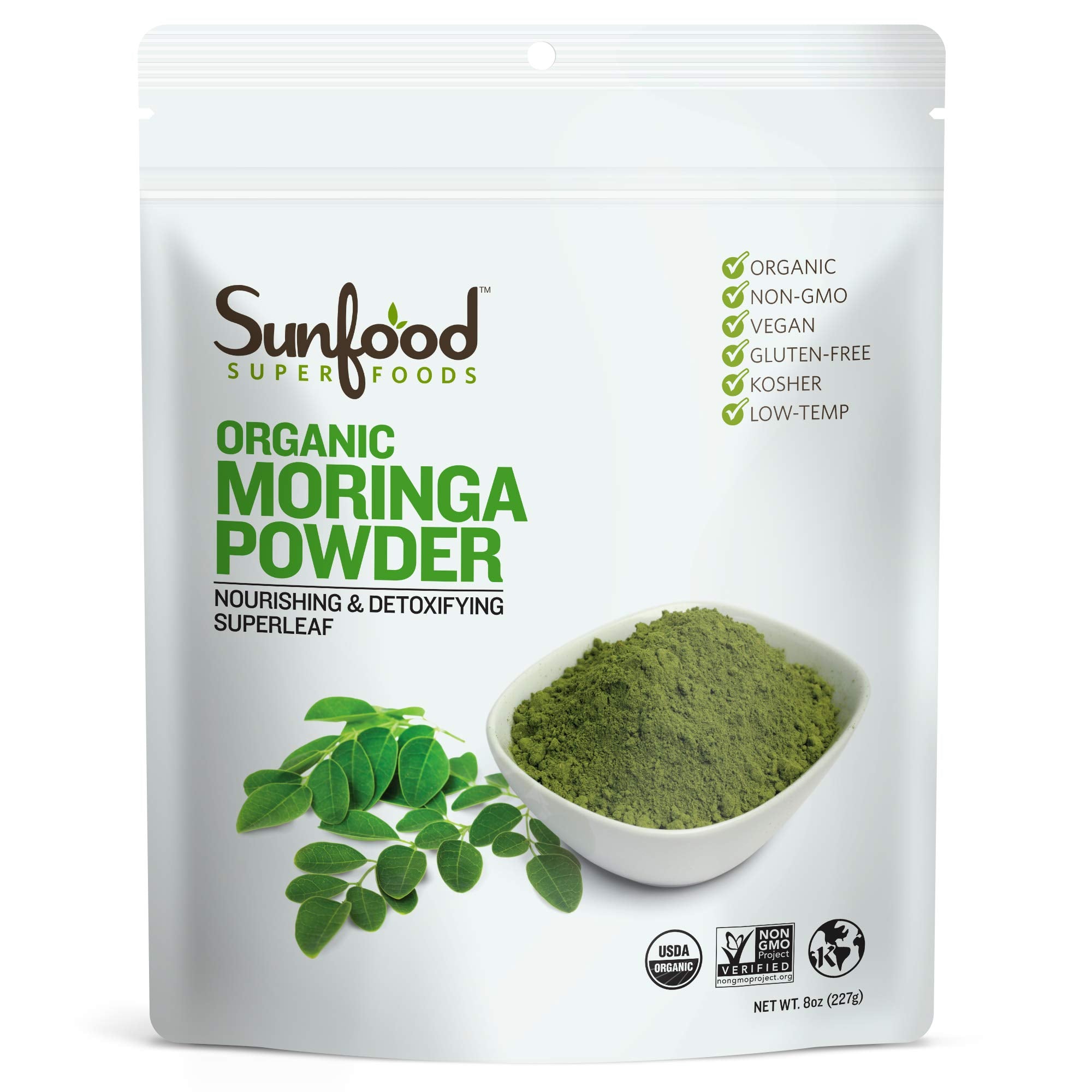 SUNFOOD SUPERFO (Pack of 4) Sunfood Superfoods Organic Moringa Powder Nutritional Green 8 Oz