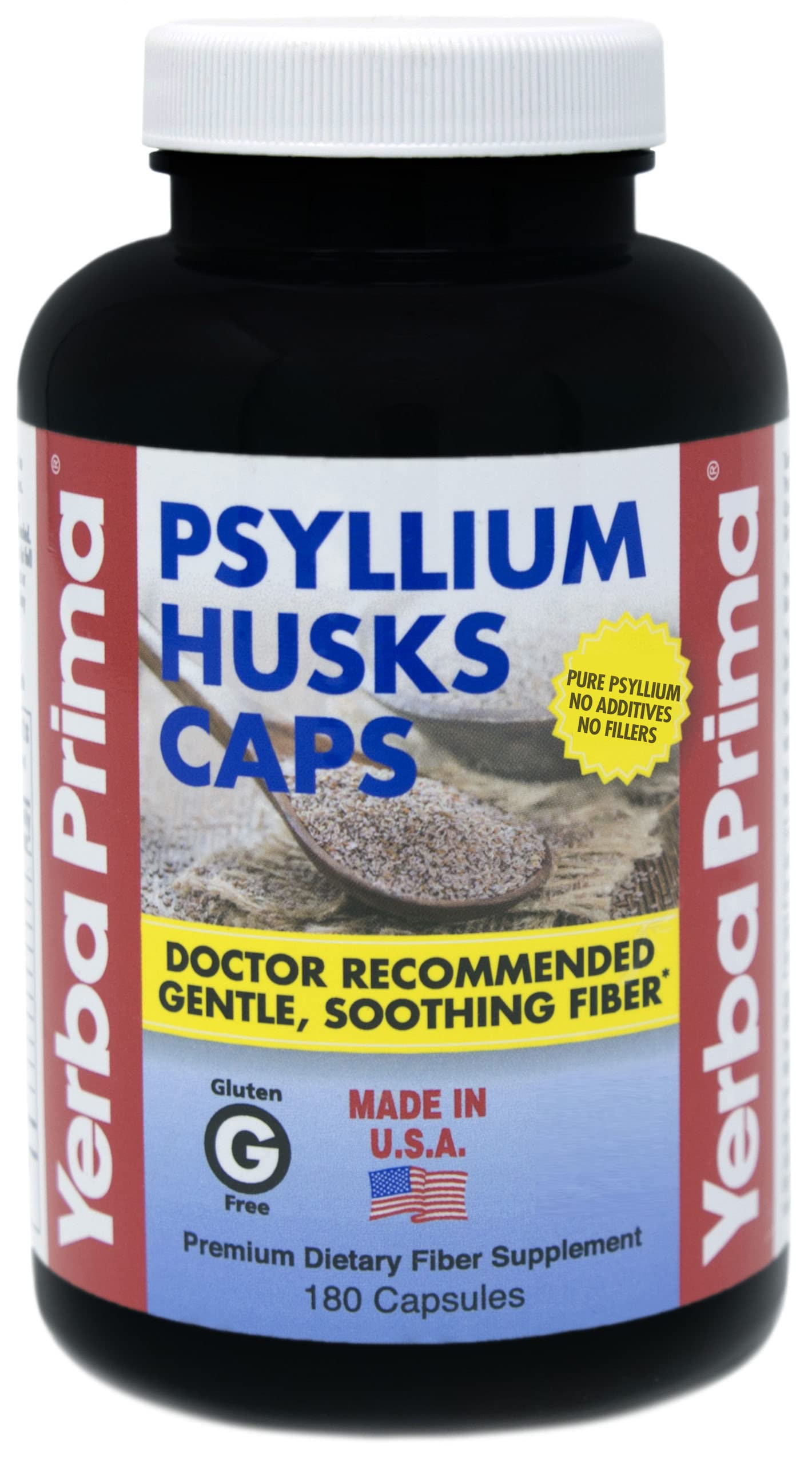 YERBA PRIMA (Pack of 4) Yerba Prima Fiber Psyllium Husks Capsules 180 Capsules