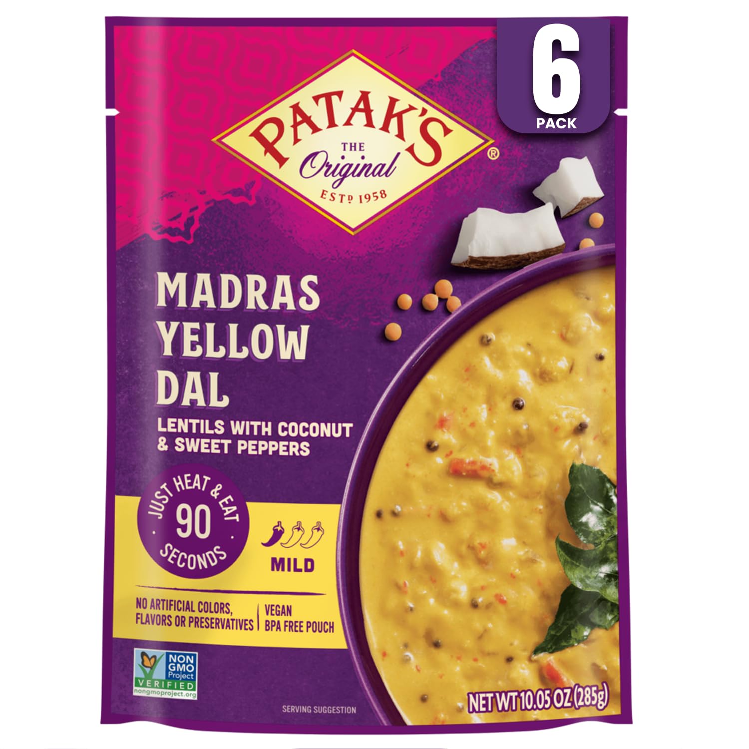 PATAKS (Pack of 18) Patak's Meal Ready to Eat Madras Yellow Dal Entree Prepare 10.05 Oz