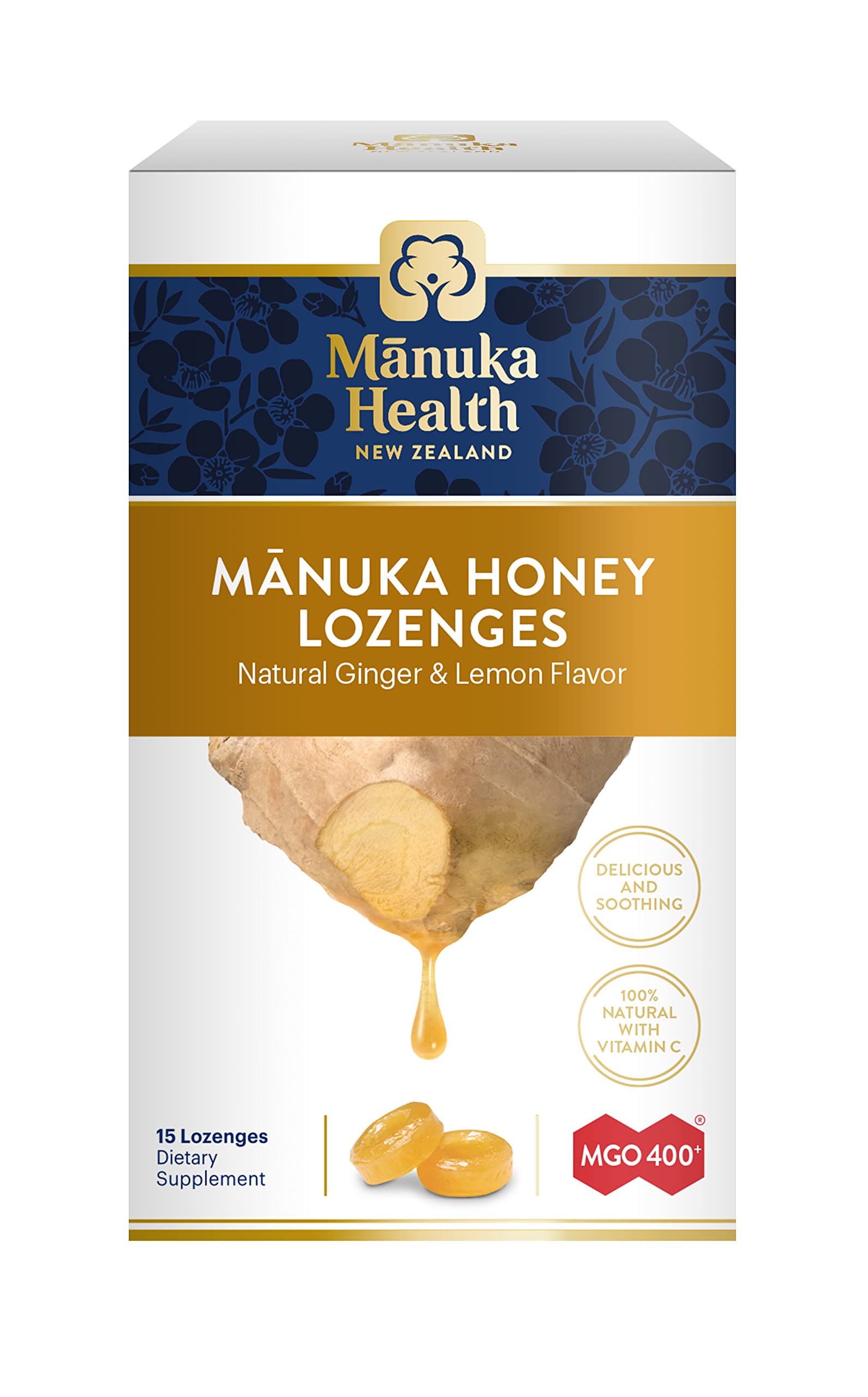 MANUKA HEALTH (Pack of 12) Manuka Health Manuka Honey Ginger Lemon Lozenges 15 Pieces