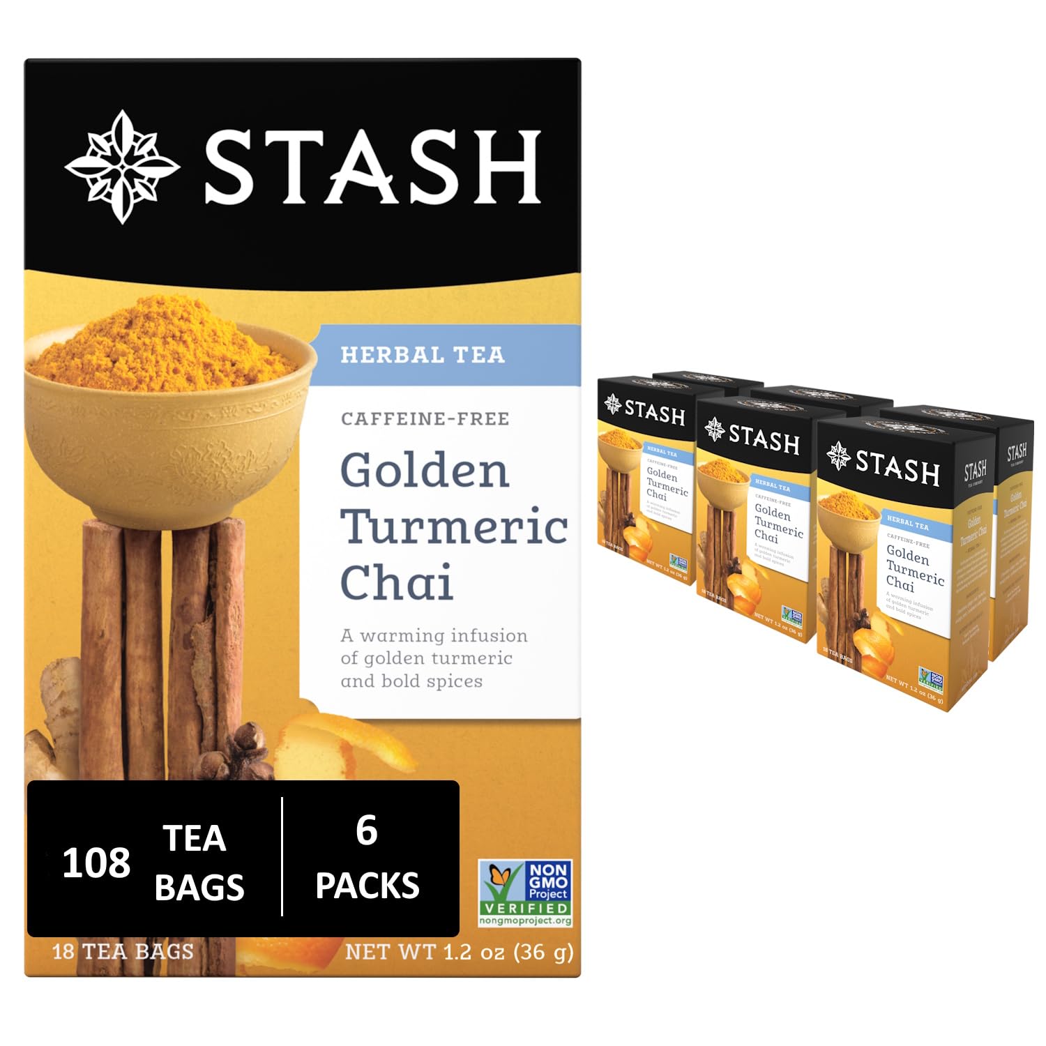 STASH TEA (Pack Of 12) Stash Tea Chai Gold Turmeric 18 bag