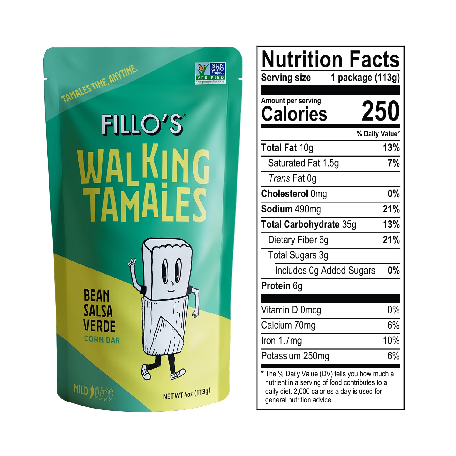 FILLOS (Pack of 21) Fillos Walking Tamales Bean Salsa Verde 4 Oz