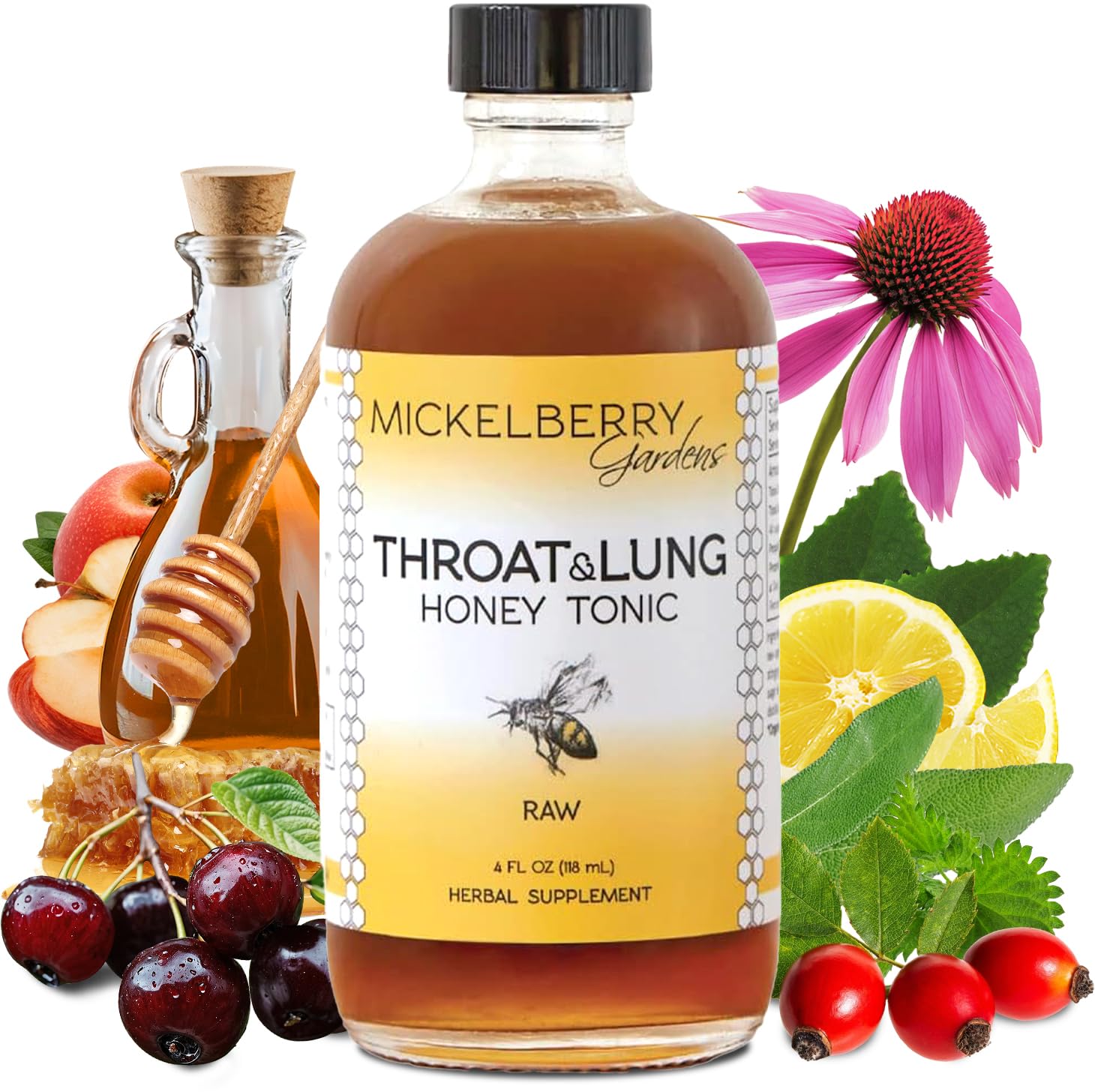 MICKELBERRY GAR (Pack of 6) Mickelberry Gardens Tonic Throat Lung Honey Liquid Superfood 4 Fl Oz
