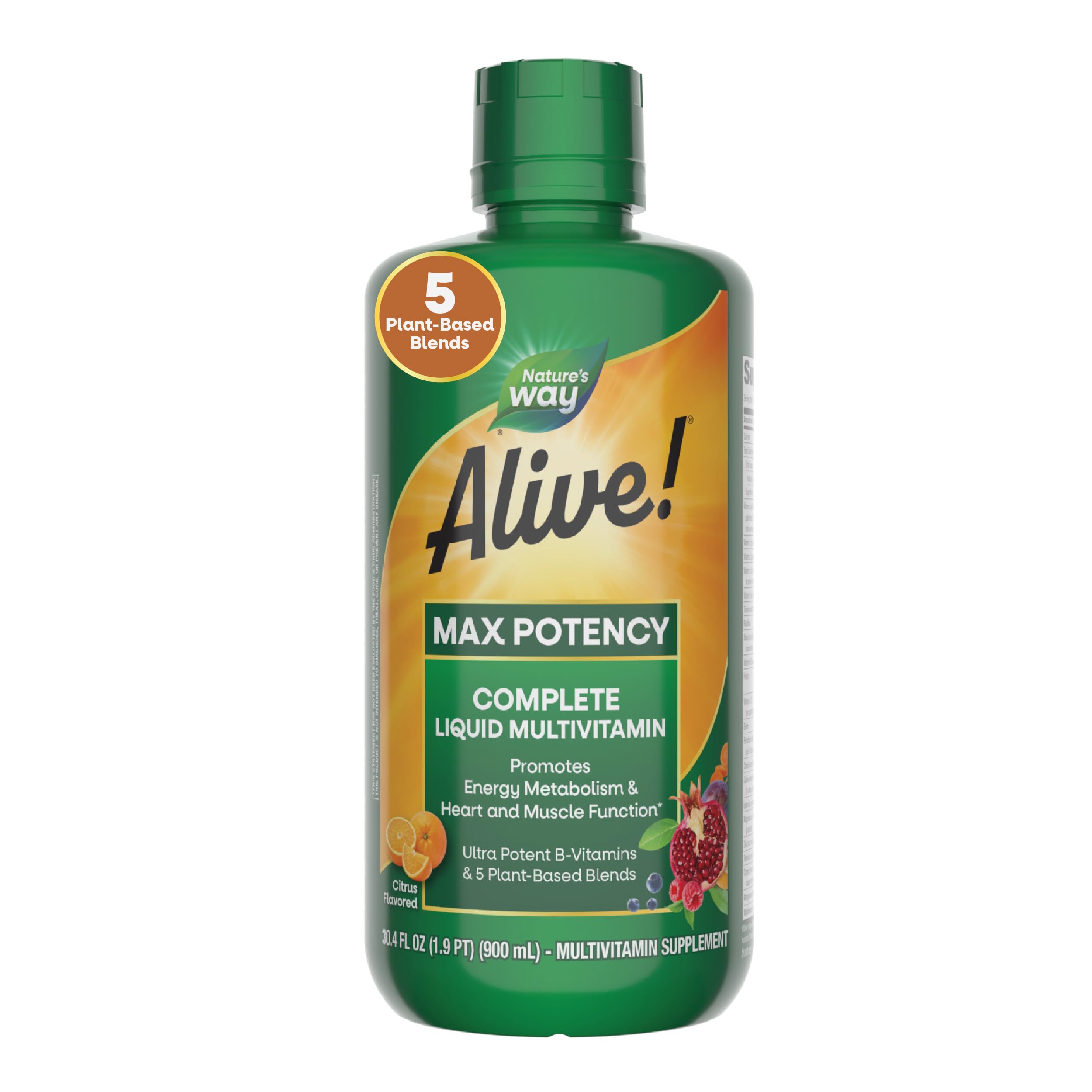 Nature's Way Alive! Max Potency Complete Liquid Multivitamin for Women and Men with Antioxidant Beta Carotene, Vitamins C & E and Food-Based Blends, Citrus Flavored