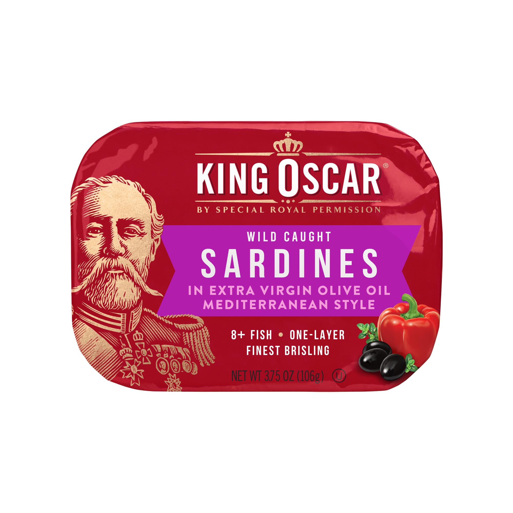 King Oscar Premium Sardines in Extra Virgin Olive Oil, Mediterranean Style, 3.75 Ounce Cans , Wild Caught Sardines