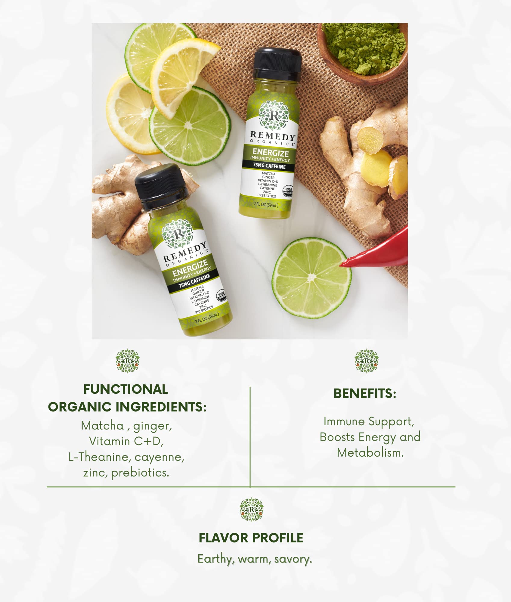Remedy Organics Immunity Plus Shot, Energize Me / Boost Energy, Brain Function, Detoxification, and Metabolism / Brain Juice / Certified-Organic Ingredients 12 Packs