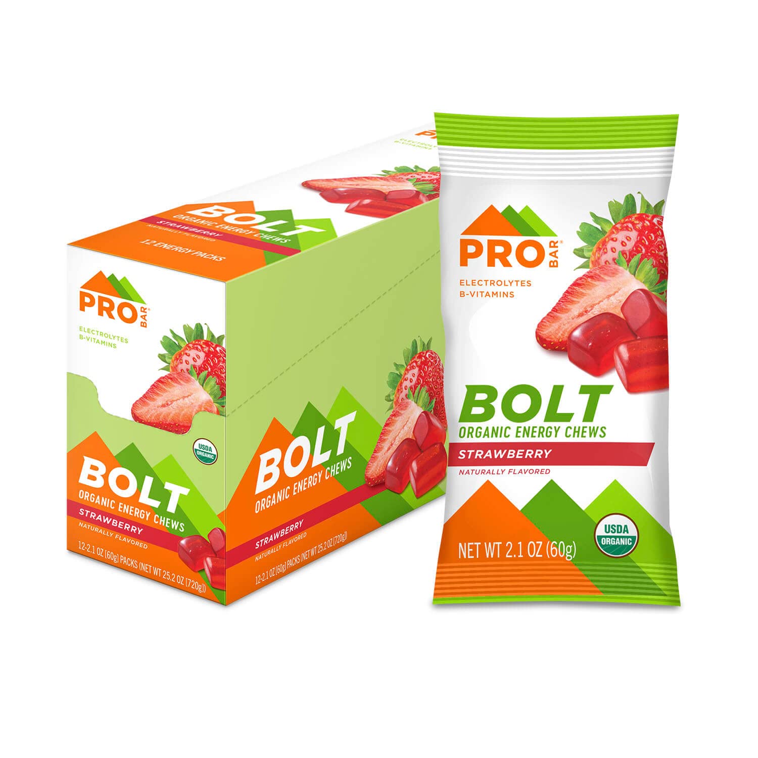 Probar Bolt Organic Energy Chews, Strawberry, Non-GMO, Gluten-Free, USDA Certified Organic, Healthy, Natural Energy, Fast Fuel Gummies with Vitamins B & C