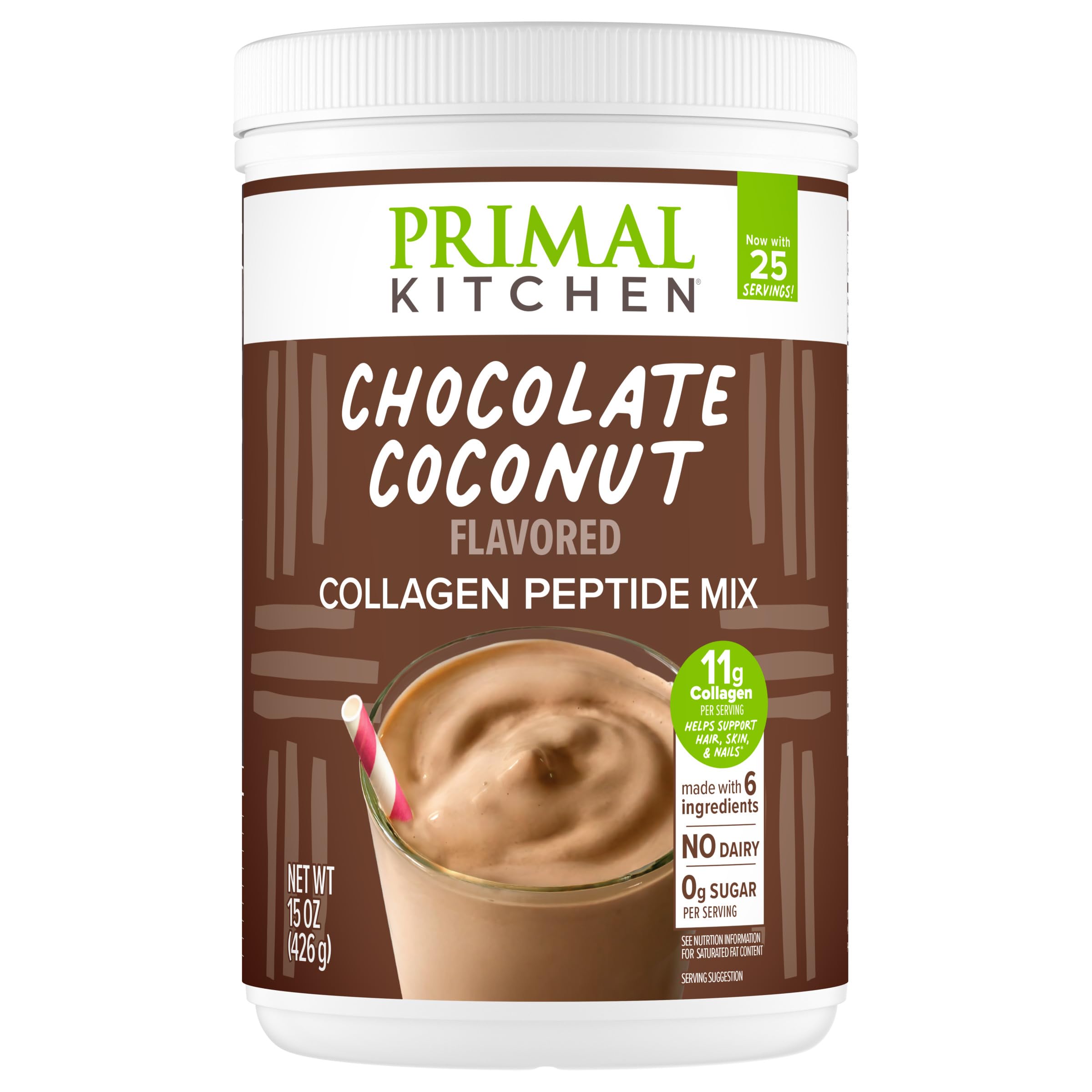 Primal Kitchen Chocolate Collagen Fuel® Drink Mix, Chocolate Coconut Collagen Peptides, No Dairy or Artificial Sweeteners