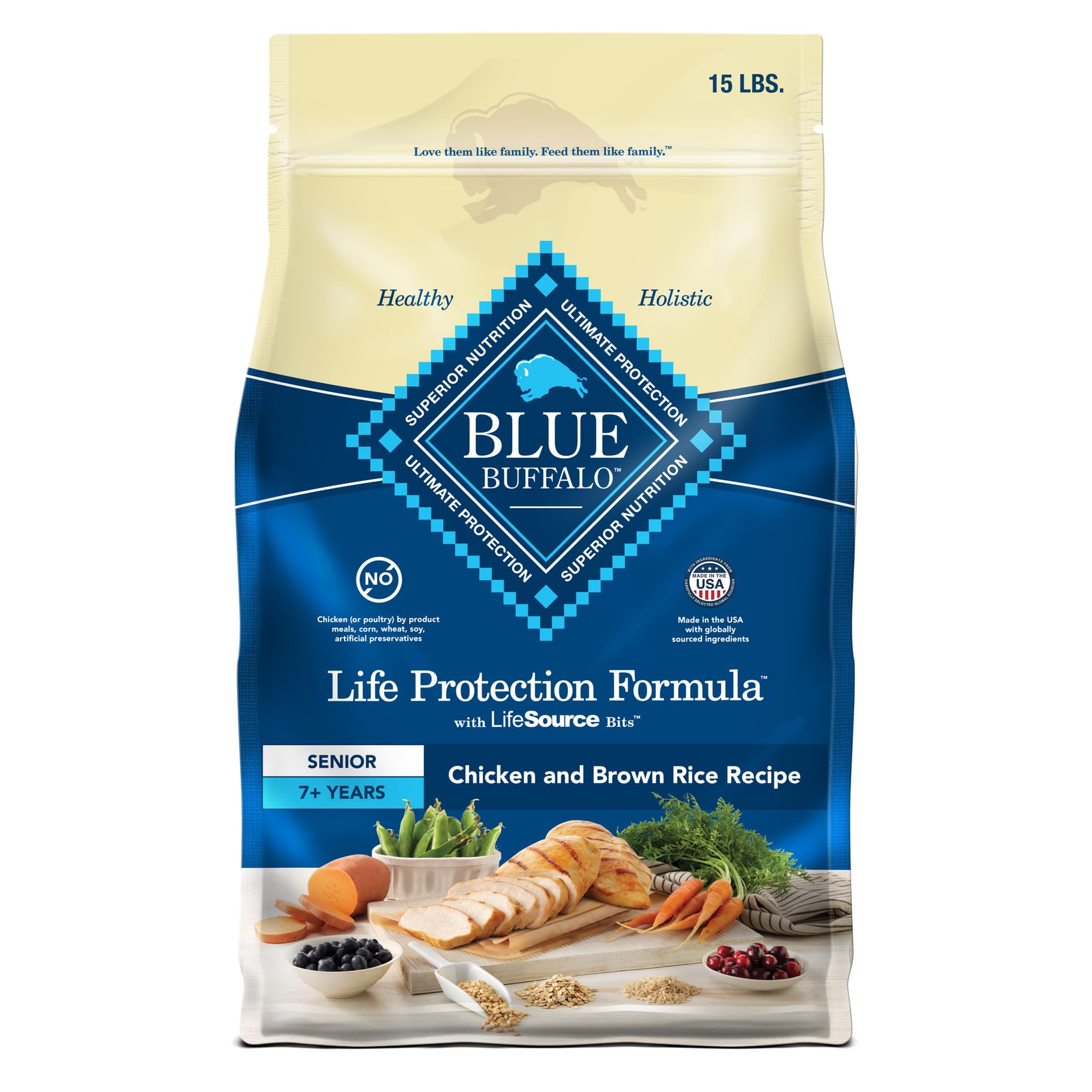 Blue Buffalo Dog Food Senior, Chicken & Brown Rice