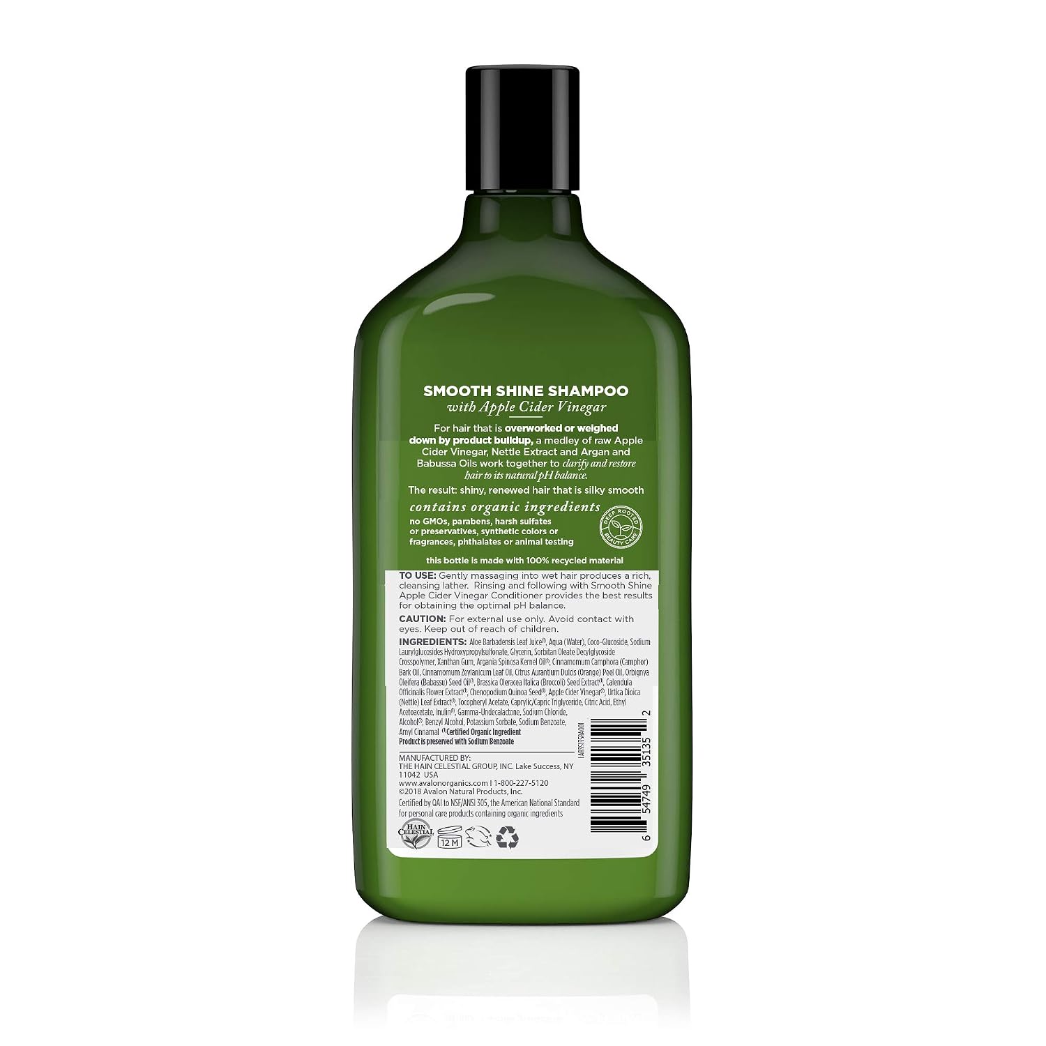 AVALON ORGANICS (Pack of 7) Avalon Organics Smooth Shine Apple Cider Vinegar Shampoo 11 Fl Oz