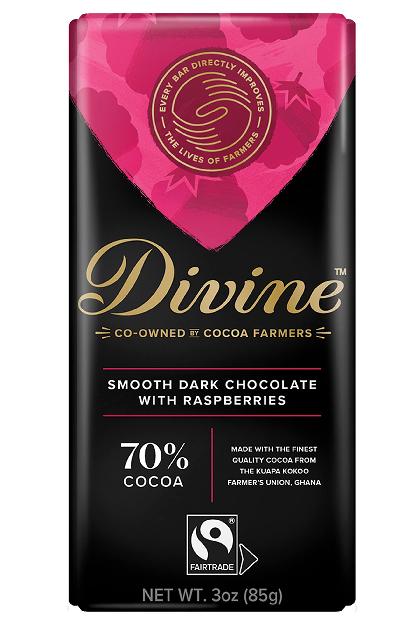 Divine Chocolat Divine Dark Chocolate Bar with Raspberries