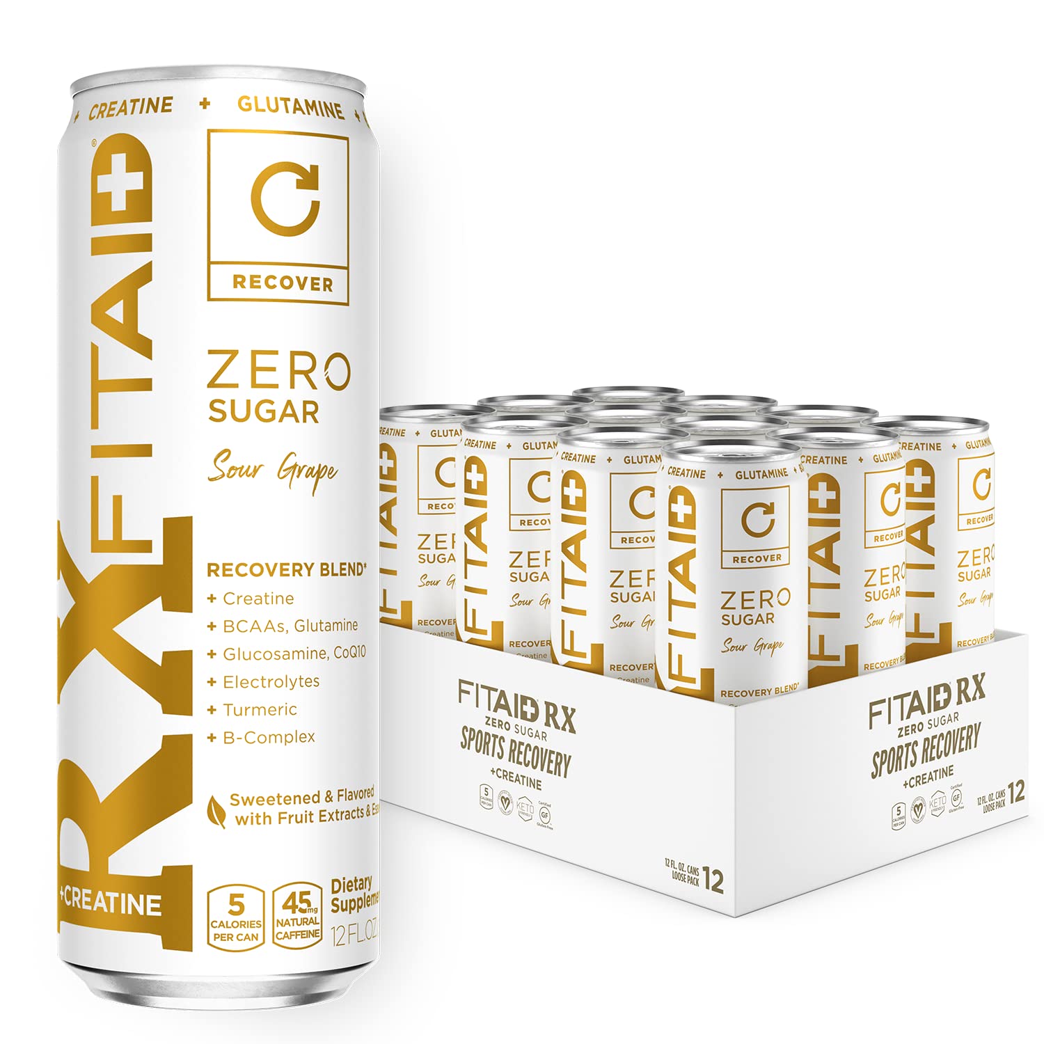 Lifeaid Beverag FITAID Rx Zero, Keto-Friendly, Number 1 Post-Workout Recovery Drink, 0g Sugar, Quercetin, Creatine, BCAAs, Green Tea, 5 Calories