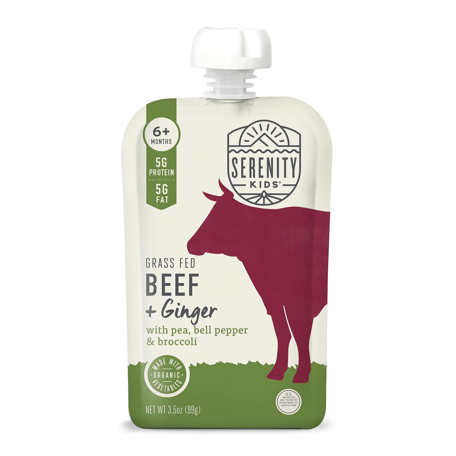 SERENITY KIDS (Pack of 12) Serenity Kids Pouch Grass Fed Beef & Ginger Toddler Meal 3.5 Oz