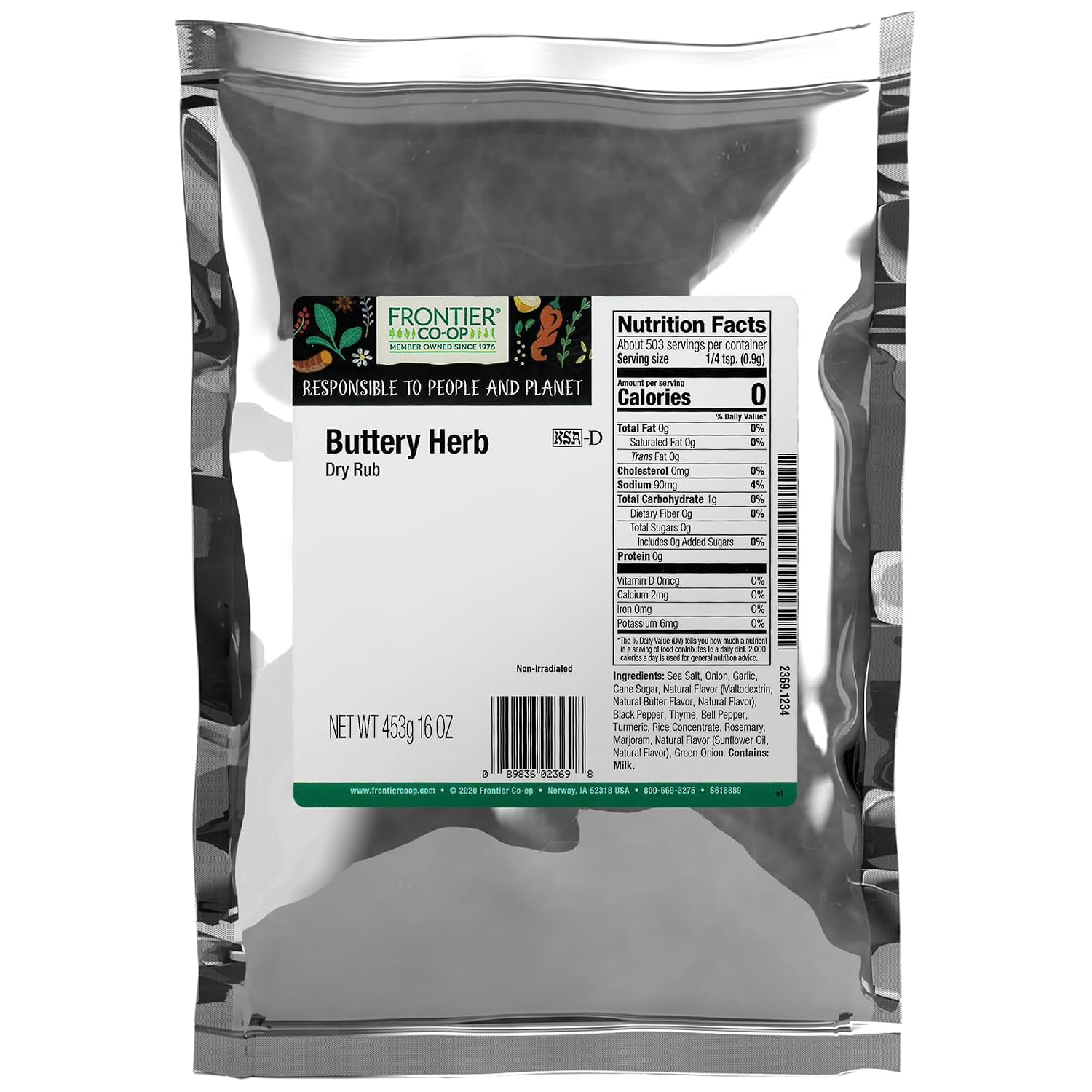 FRONTIER BULK (Pack of 4) Frontier Bulk Rub Dry Buttery Herb Seasoning Loose 16 Oz