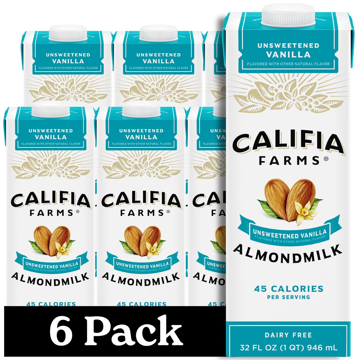 Califia Farms - Unsweetened Vanilla Almond Milk, 32 Oz , Dairy Free, Vegan, Plant Based, Keto, Shelf Stable, Vegan, Gluten Free, Non GMO, Sugar Free, High Calcium, Smoothie