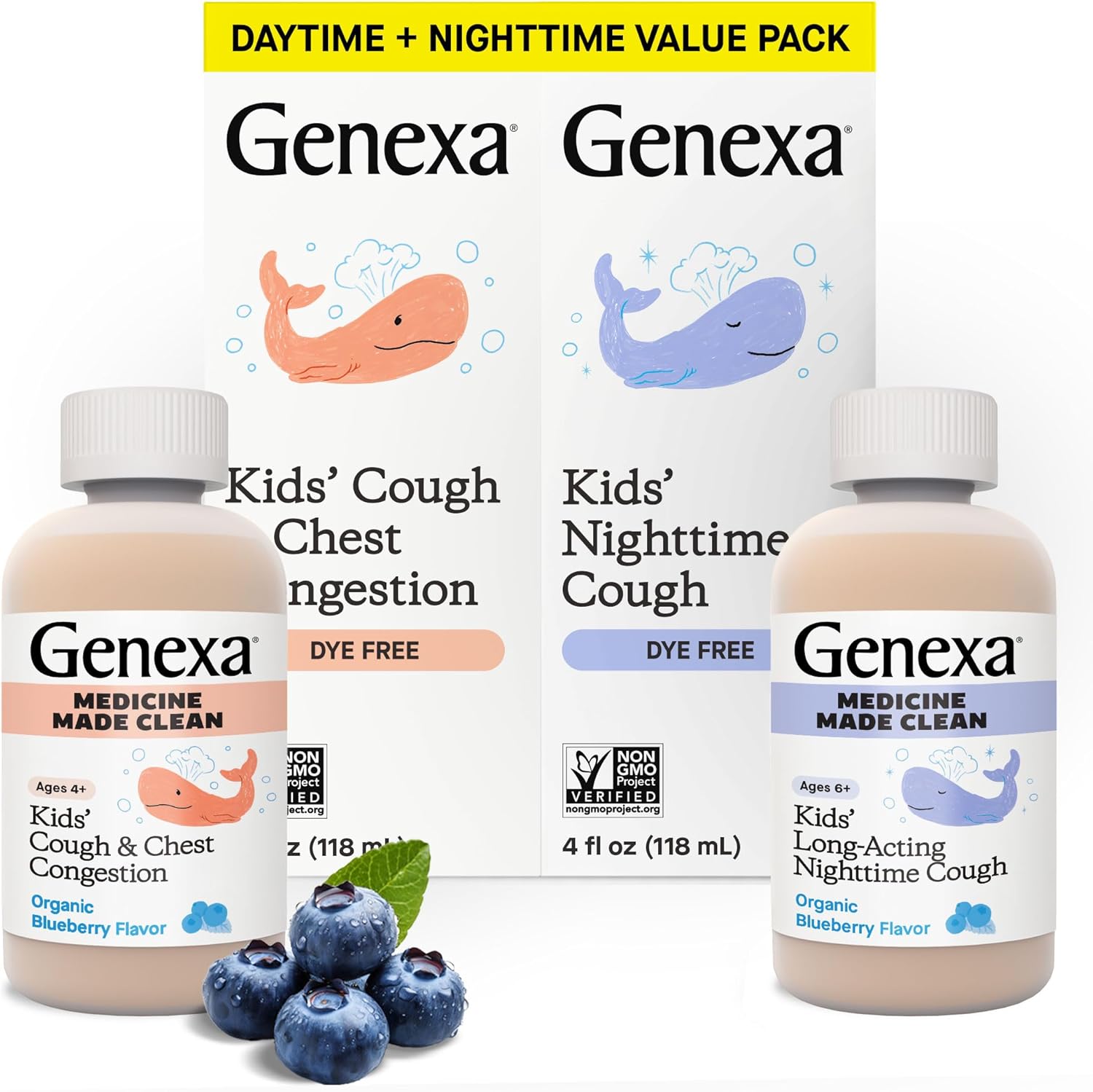 GENEXA (Pack of 4) Genexa Kids Cough DayNite Combo Cough Medicine Liquid 8 Fl Oz