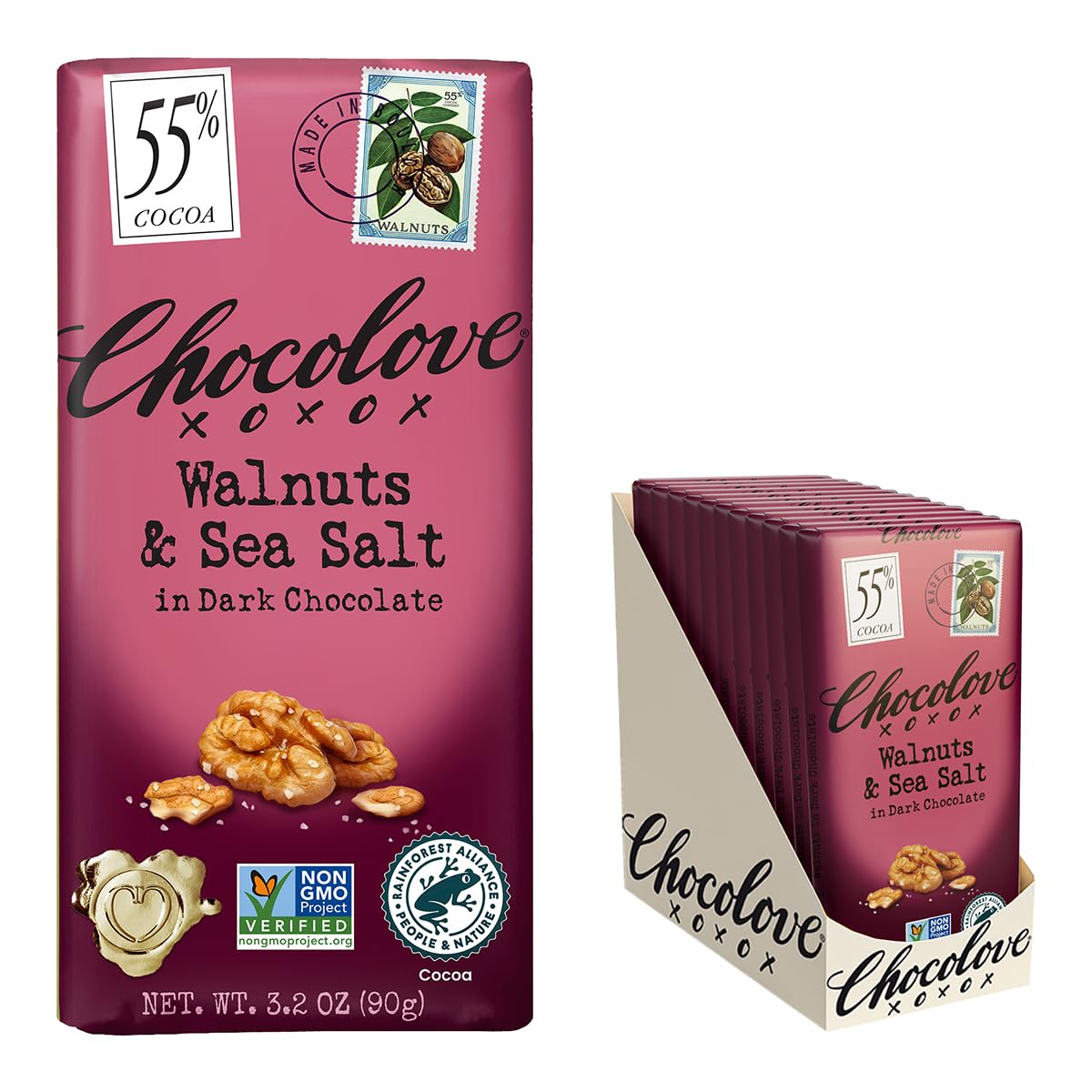 Chocolove Chocolate Bar Dark & Walnut Sea Salt