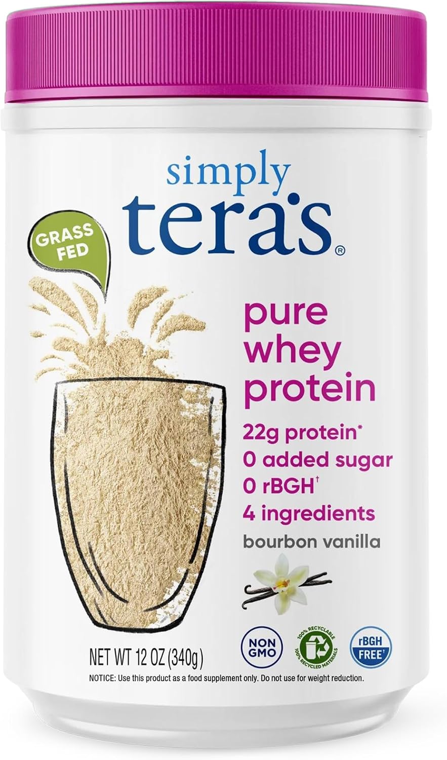 SIMPLY TERAS (Pack of 3) Simply Teras Protein Whey Powder Bourbon Vanilla Rbgh Free 12 Oz