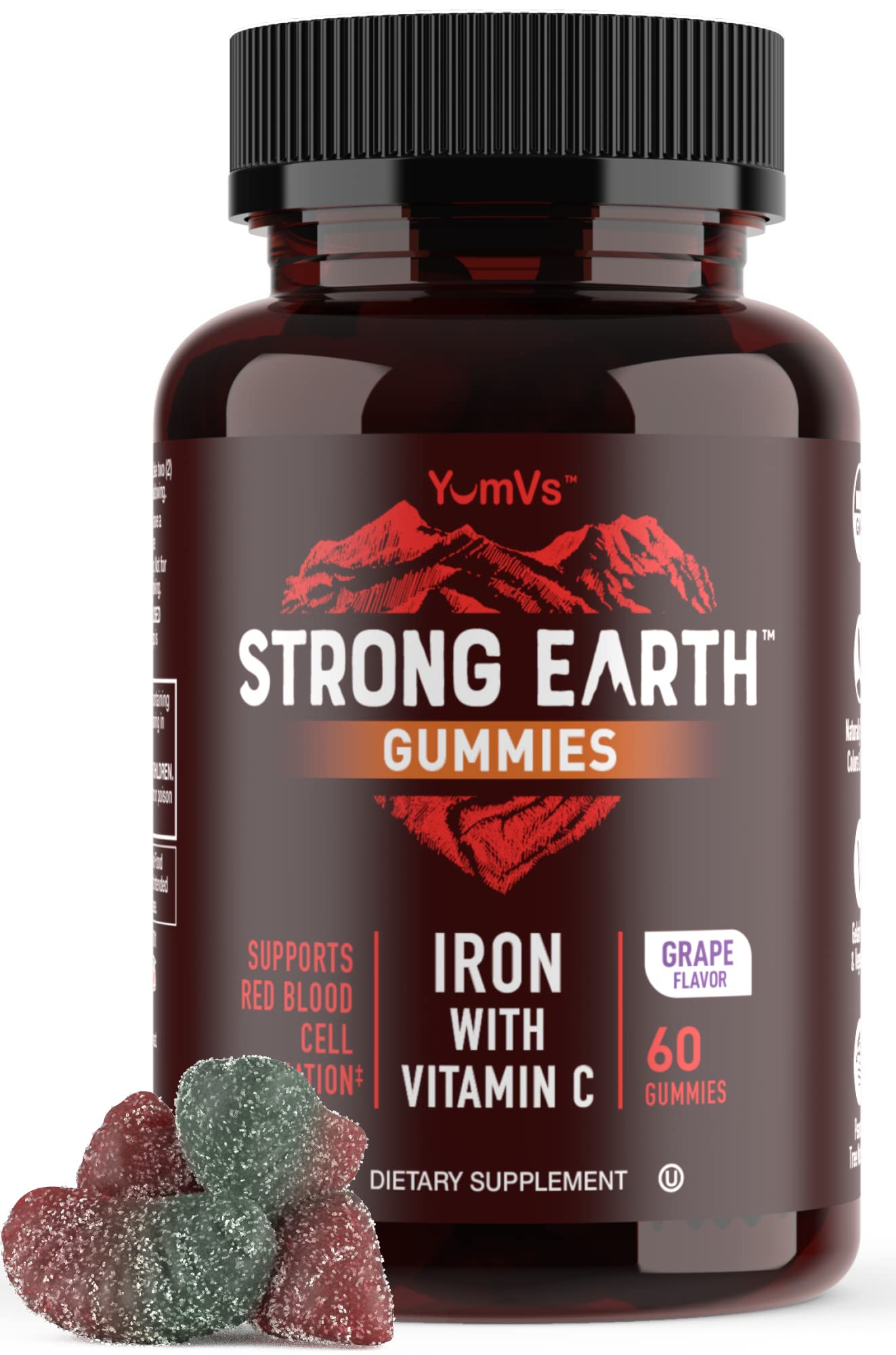 YUM VS (Pack of 6) Yum Vs Strong Earth Iron Gummy Vitamins & Minerals Supplem 60 Pieces