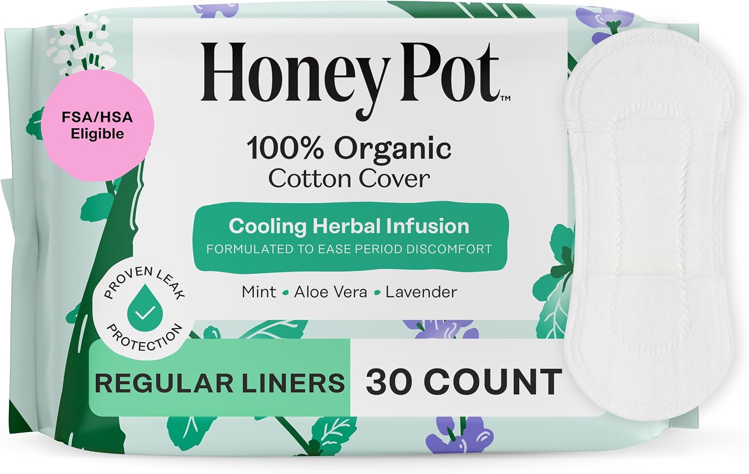 THE HONEY POT (Pack of 8) The Honey Pot Pads Pantiliners Lavender 30 Each