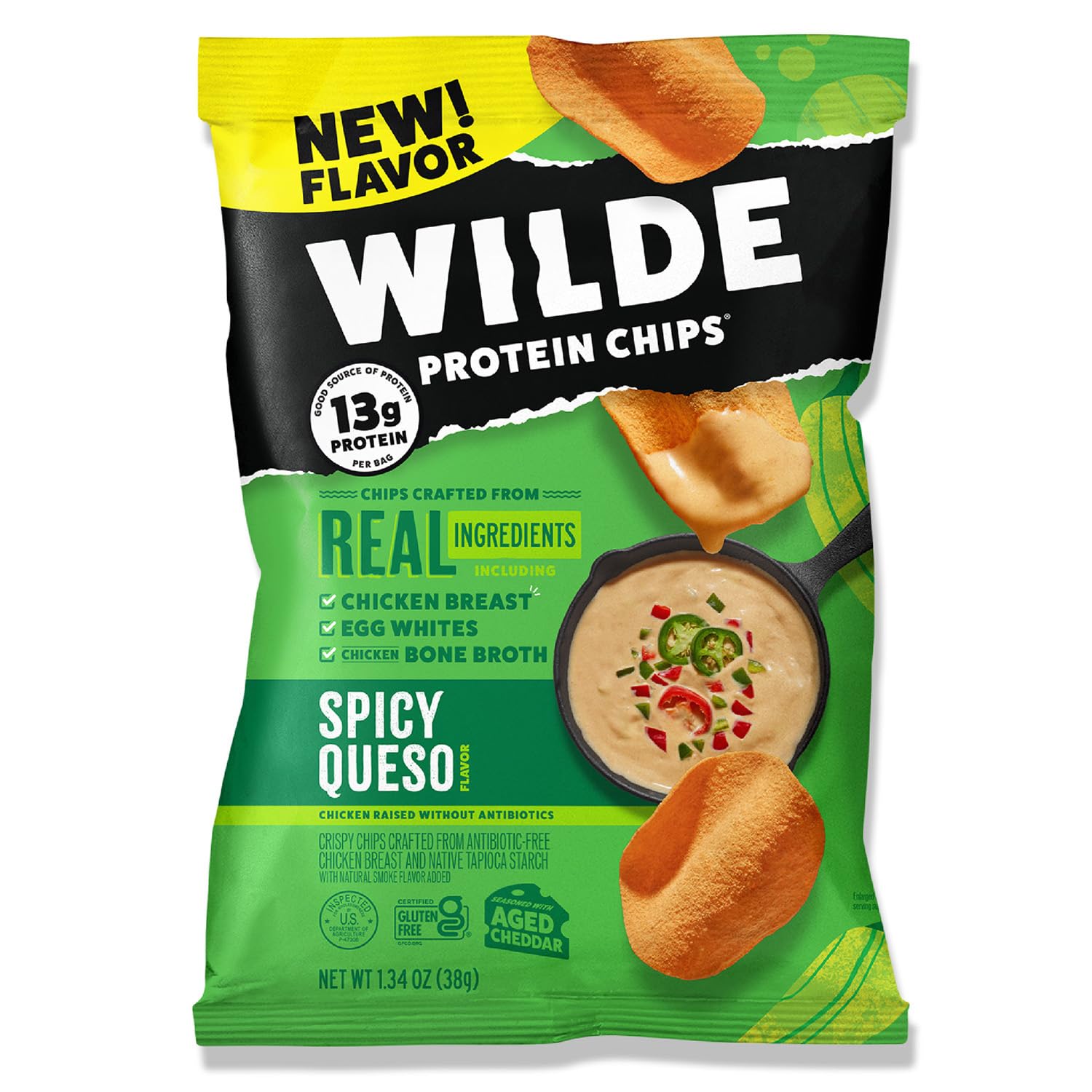 WILDE SNACKS (Pack Of 16) Wilde Snacks Chips Protein Spicy Queso 1.34 Oz