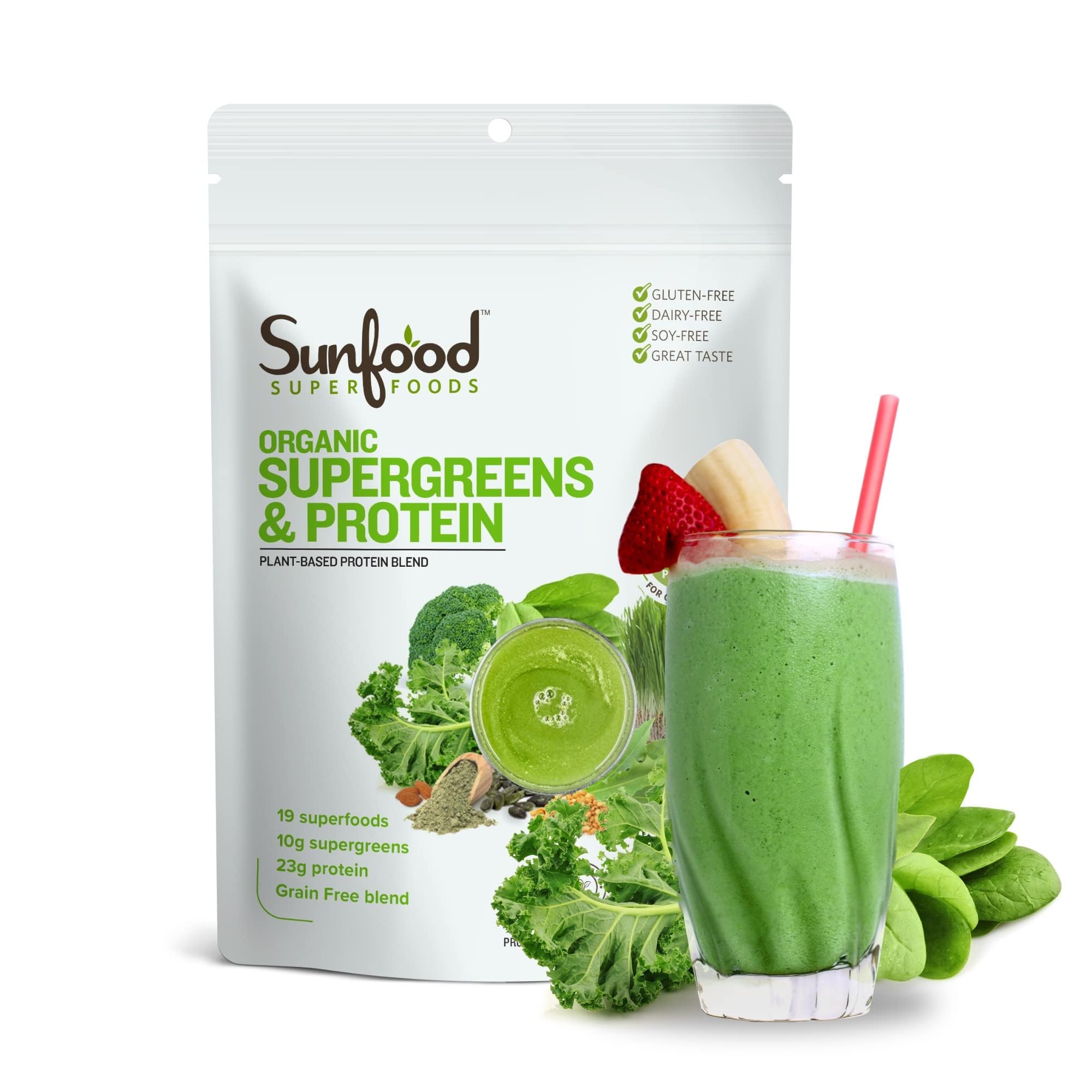 SUNFOOD SUPERFO (Pack of 4) Sunfood Superfoods Supergreens Protein Plant Protein Powder 8 Oz