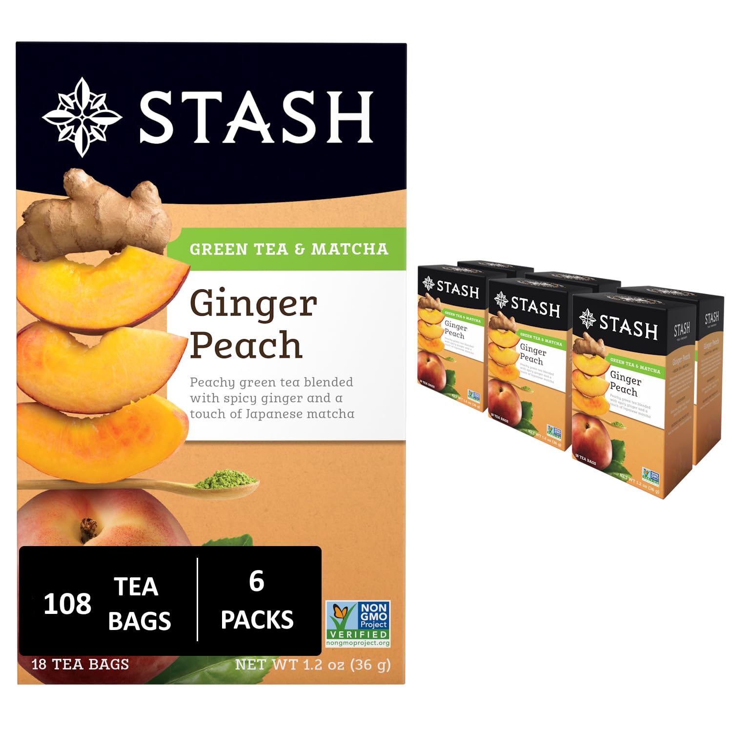 STASH TEA (Pack of 18) Stash Tea Tea Green Ginger Peach Matcha Loose Leaf Tea 18 bag