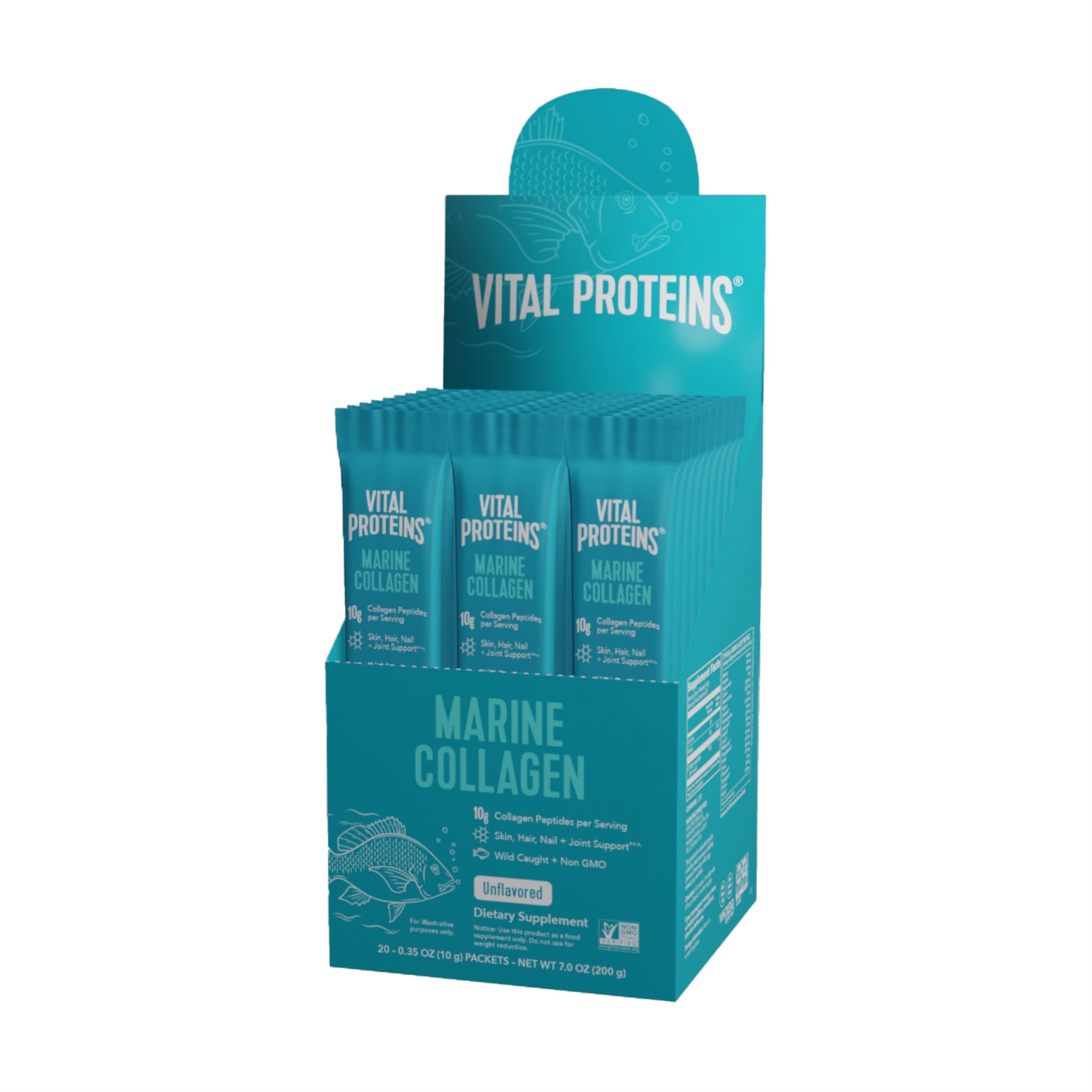 Vital Proteins Marine Collagen, Wild-Caught, Non-GMO Project Verified, Unflavored Stick Packs (Box of 20)
