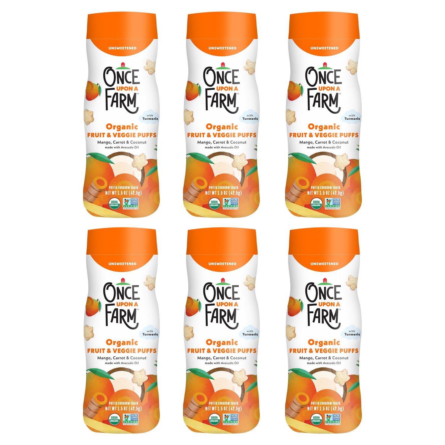 ONCE UPON A FAR (Pack of 12) Once Upon a Farm Mango Carrot Coconut Puffs Toddler Snacks 1.5 Oz
