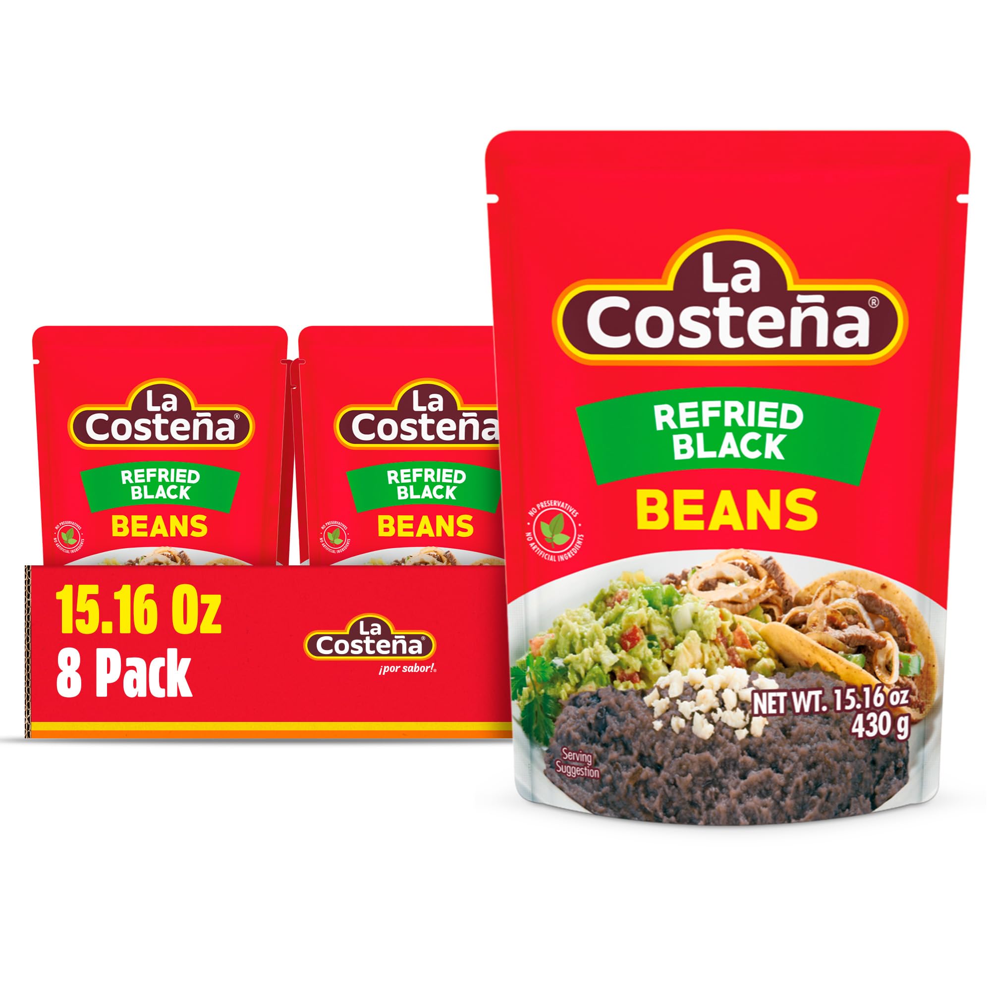 LA COSTENA (Pack of 24) La Costena Black Refried Beans Microwaveable Authentic Mex 15.16 Oz