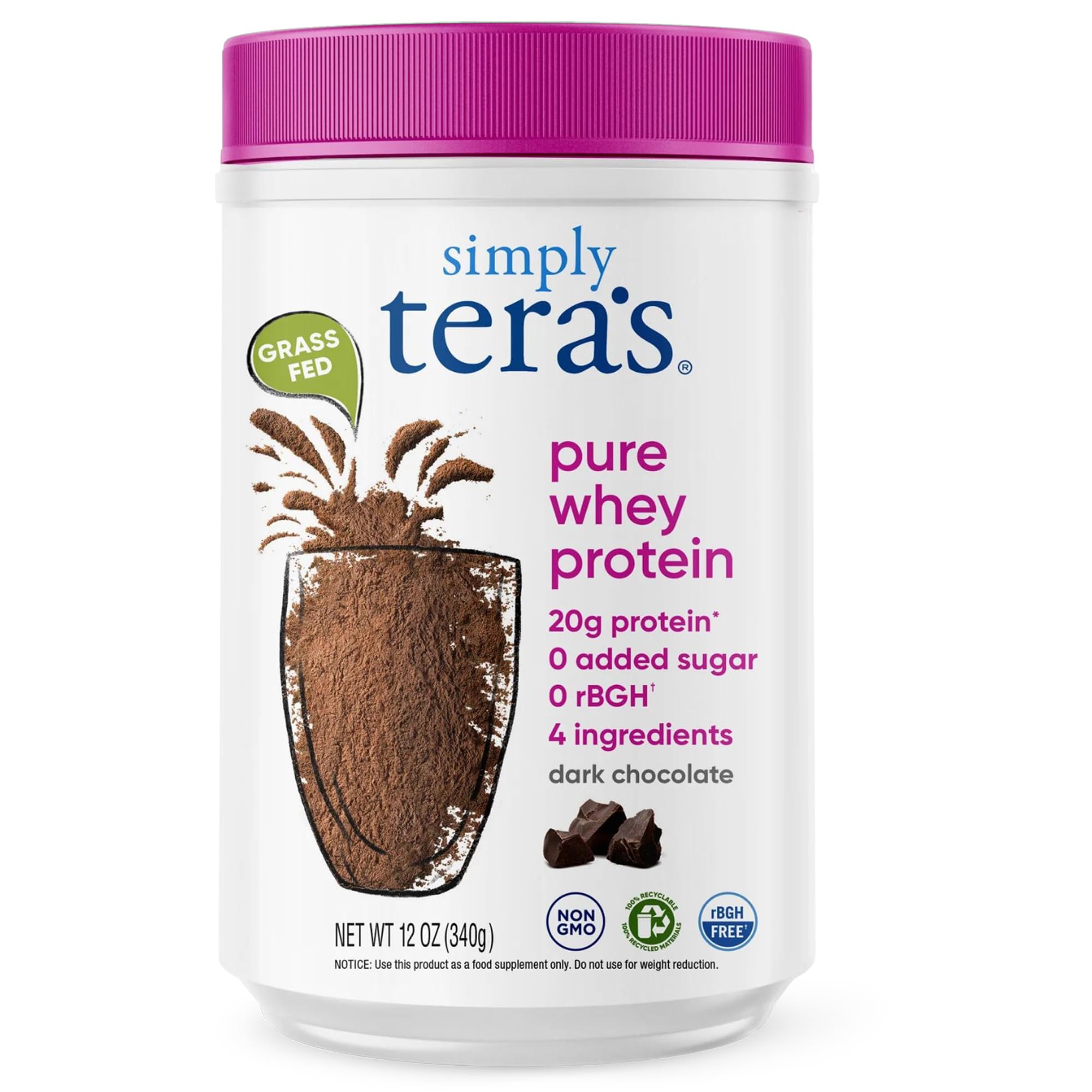 SIMPLY TERAS (Pack of 3) Simply Tera's Protein Whey Dark Chocolate Rbgh Free Powder 12 Oz