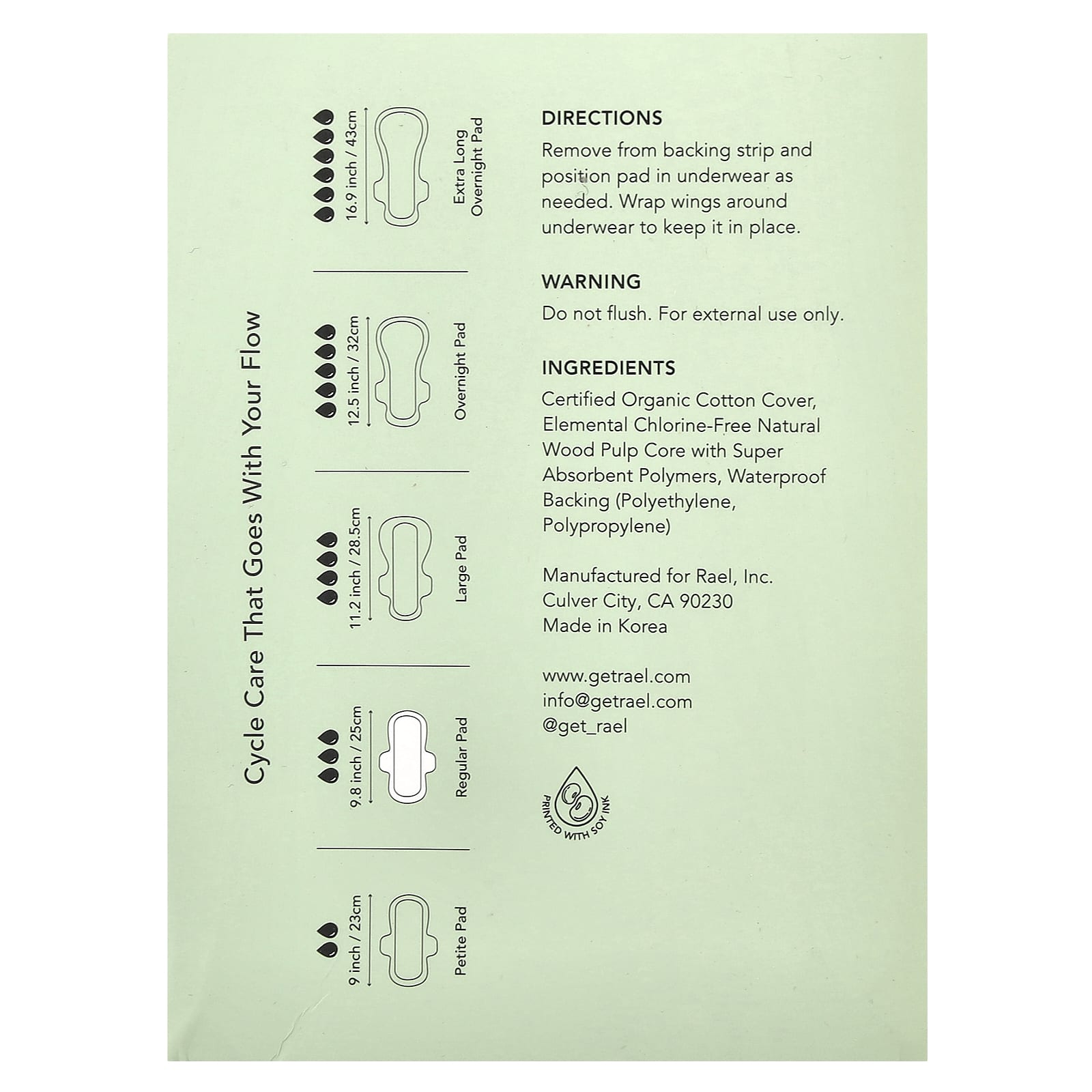 RAEL (Pack Of 10) Rael Pads Cover Regular Organic Cotton 16 Each