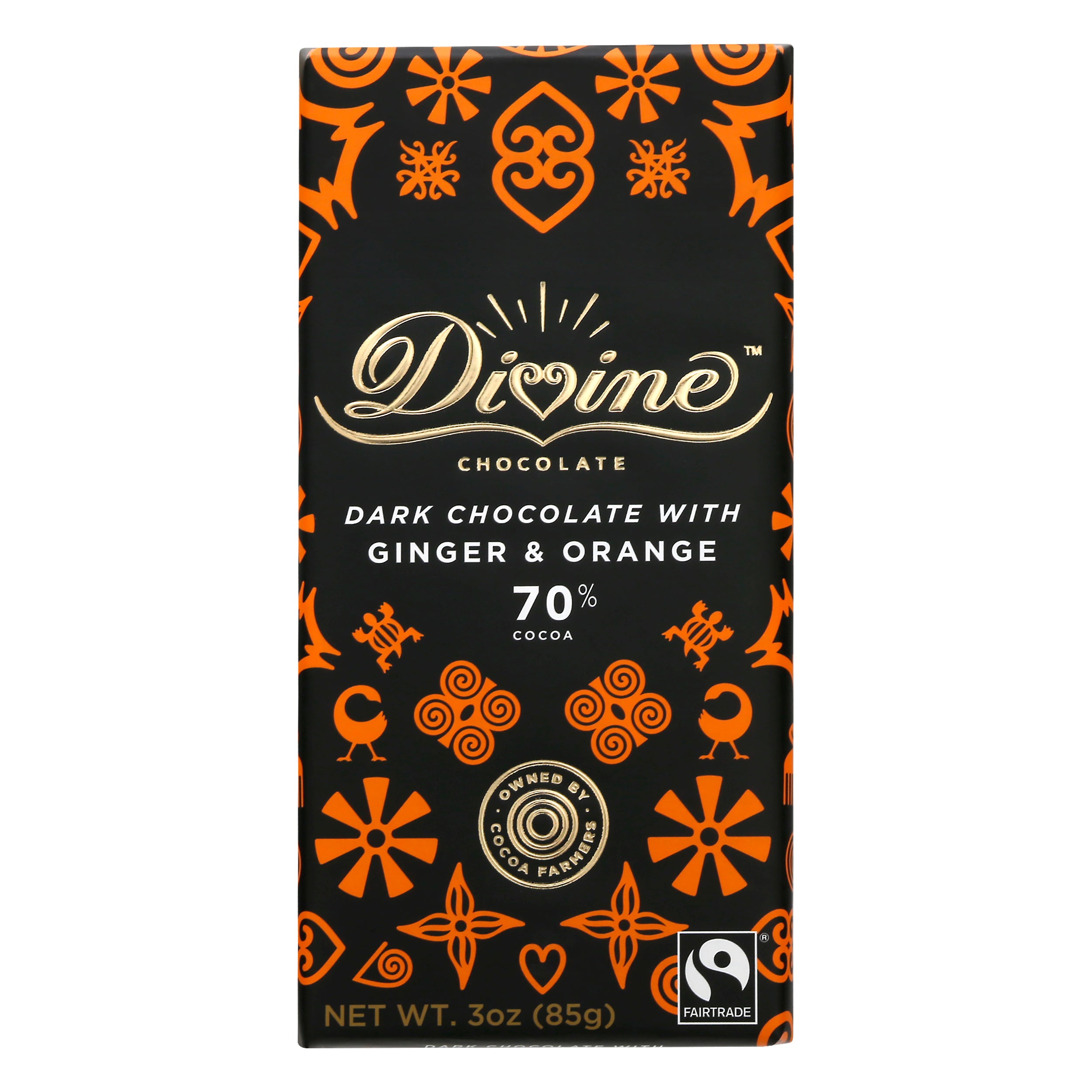 Divine Chocolate Bar Dark Ginger Orange