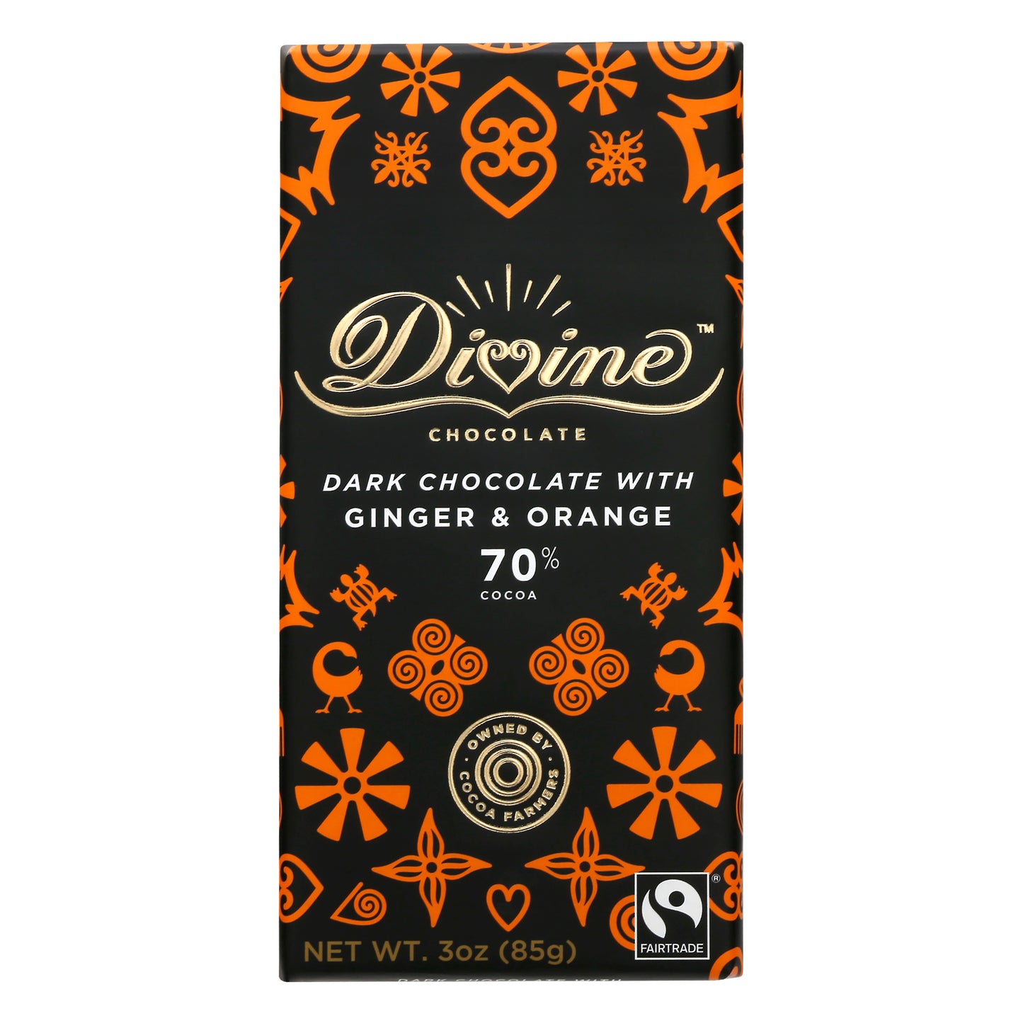 Divine Chocolate Chocolate Bar Dark Ginger Orange 3 oz (Pack Of 12)