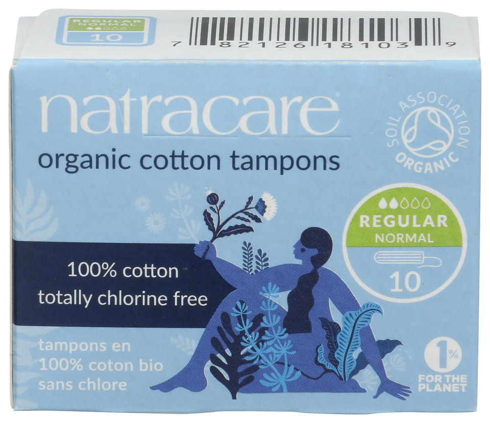NATRACARE (Pack of 12) Natracare Tampon Regular Non Applicator Cotton, 10 Pieces
