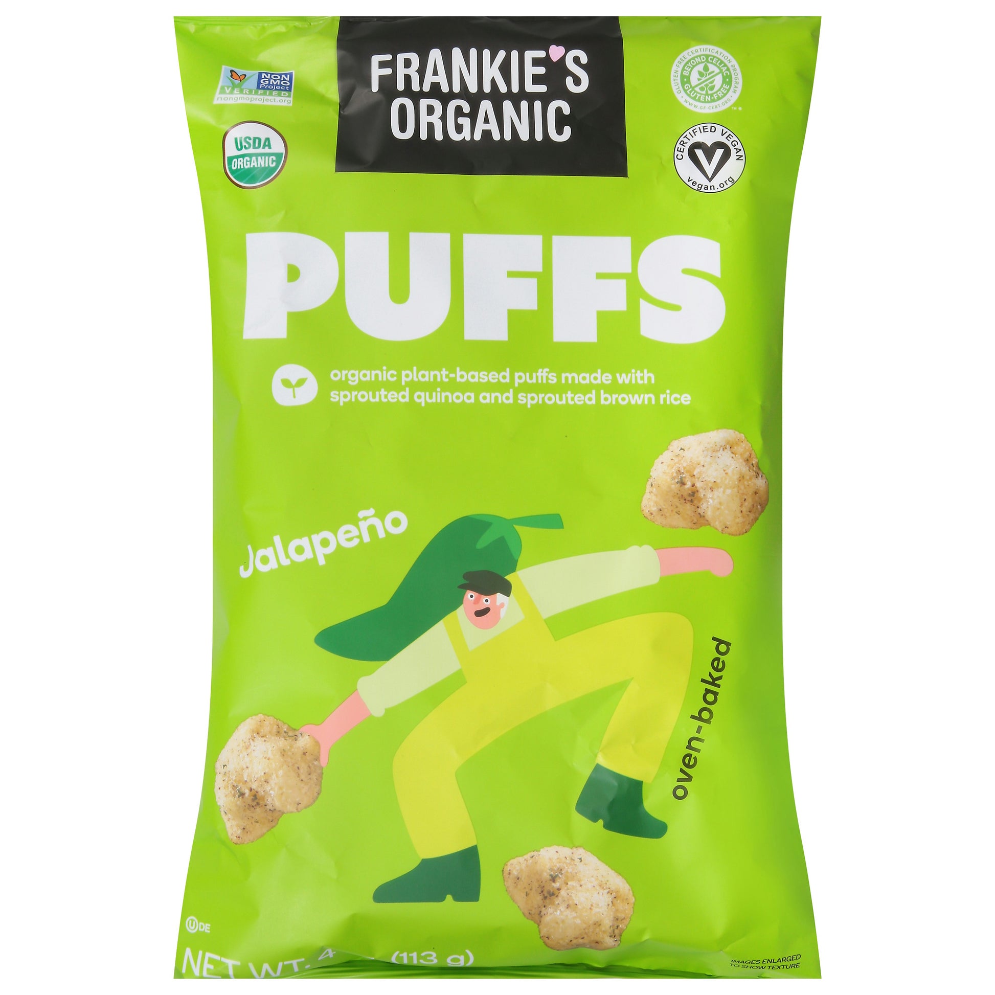Frankies Snacks Puffs Jalapeno 4 Oz Pack of 12