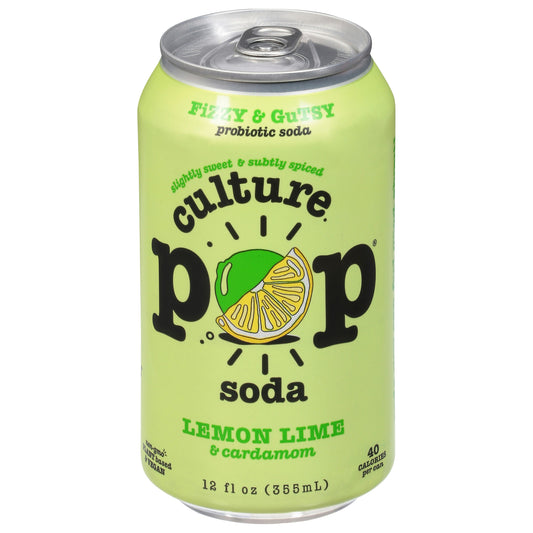 Culture Pop Soda Probiotics Lemon Lime Cardamon 12 Fl Oz (Pack of 12)